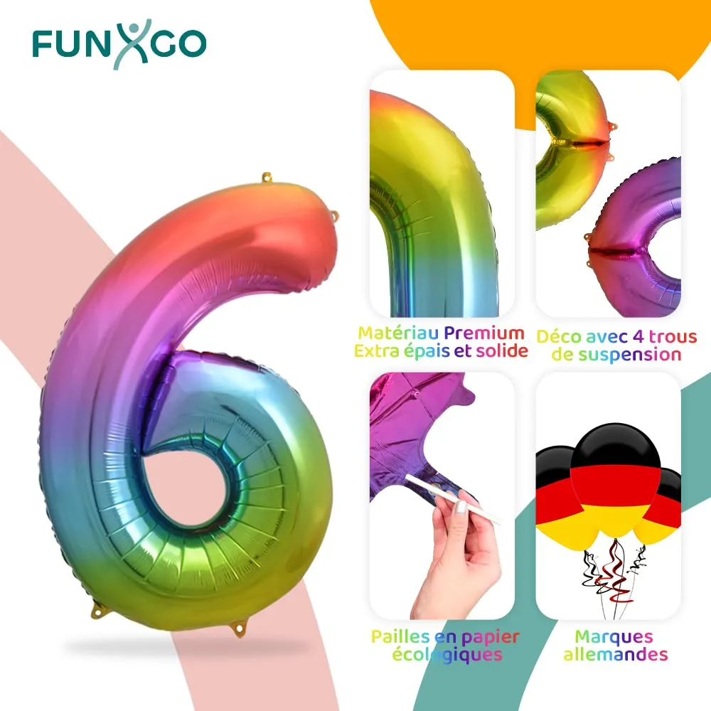 FUNXGO Palloncino Numero 6 Multicolore - immagine 3