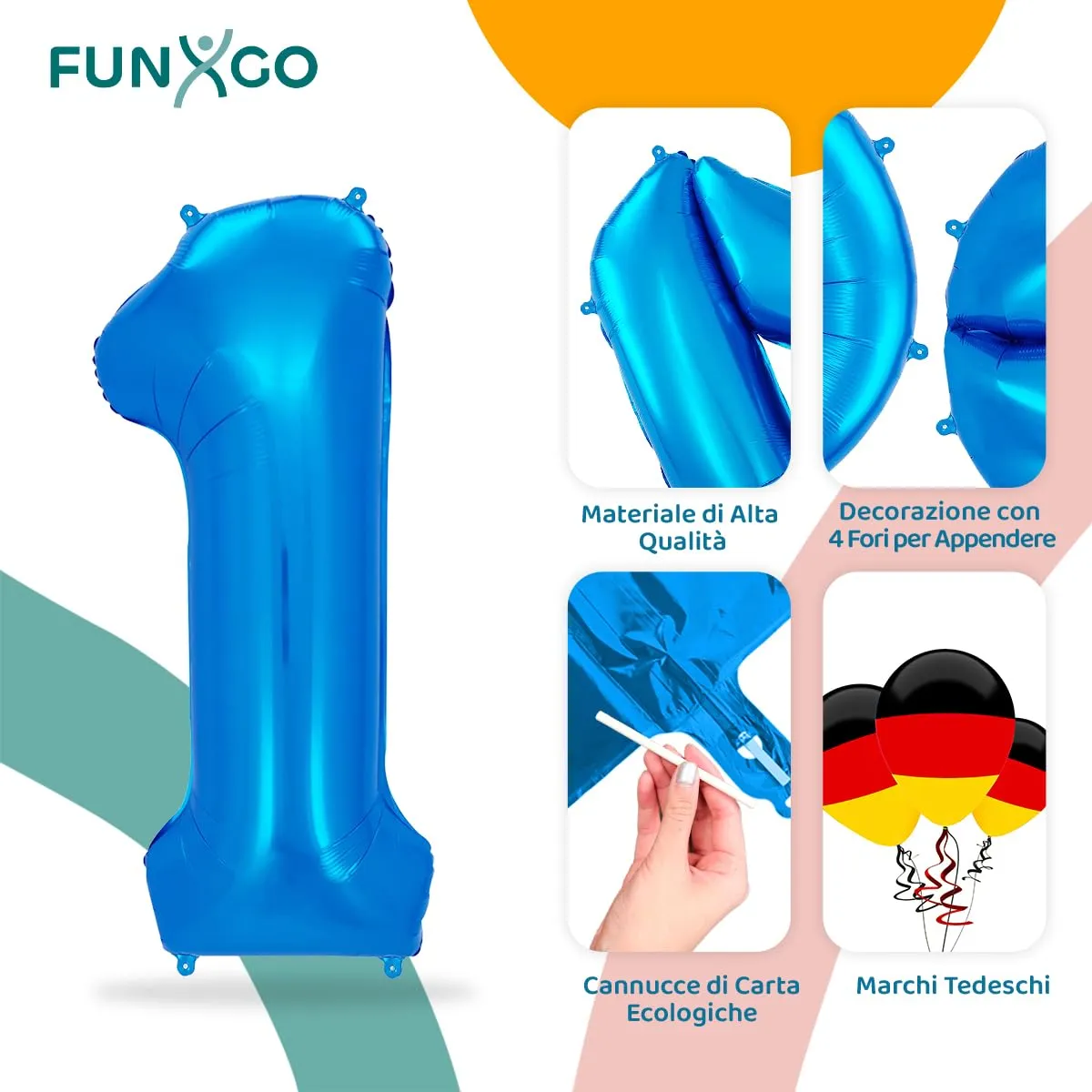 FUNXGO Palloncino Numero 1 Blu - immagine 3