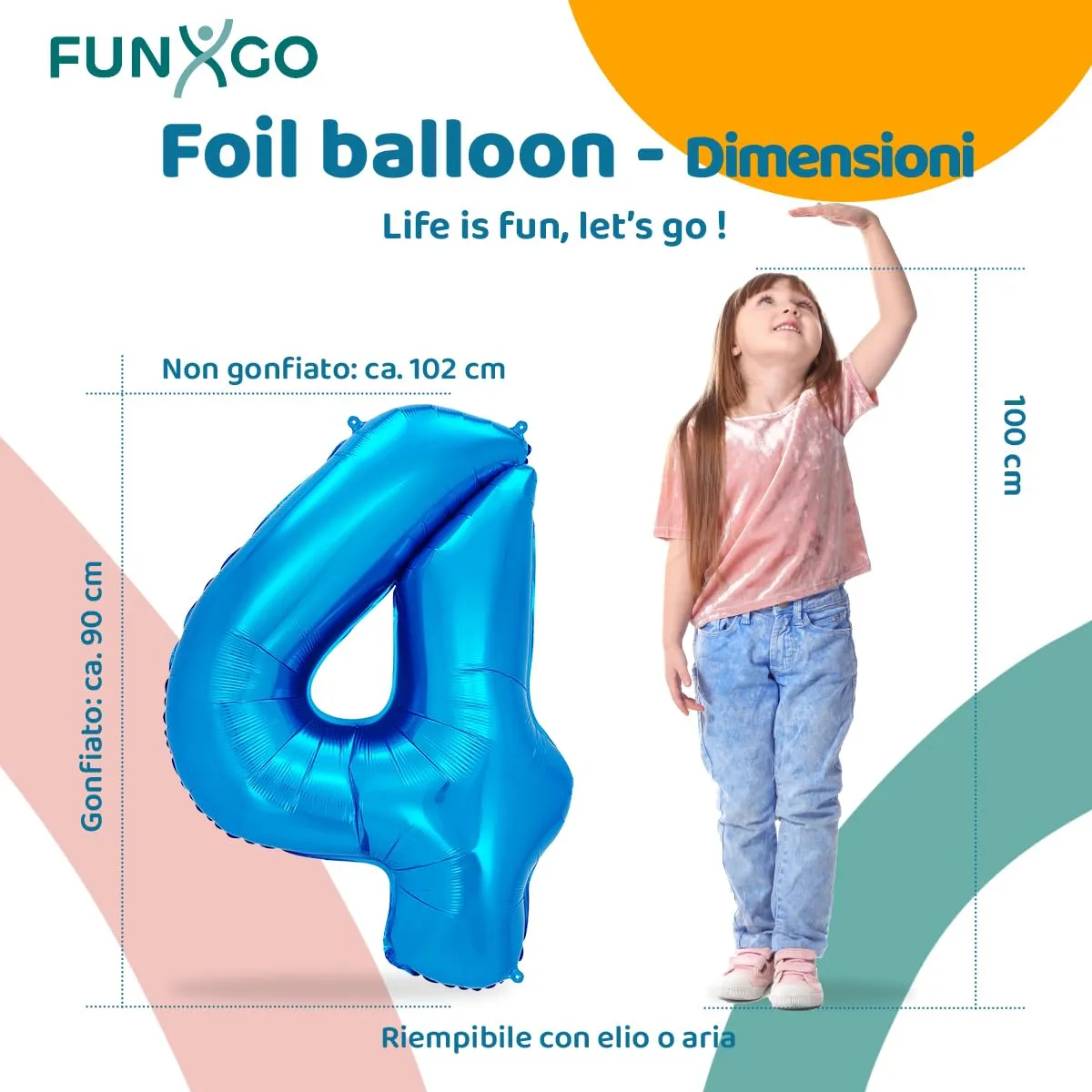 FUNXGO Palloncino Numero 4 Blu - immagine 2