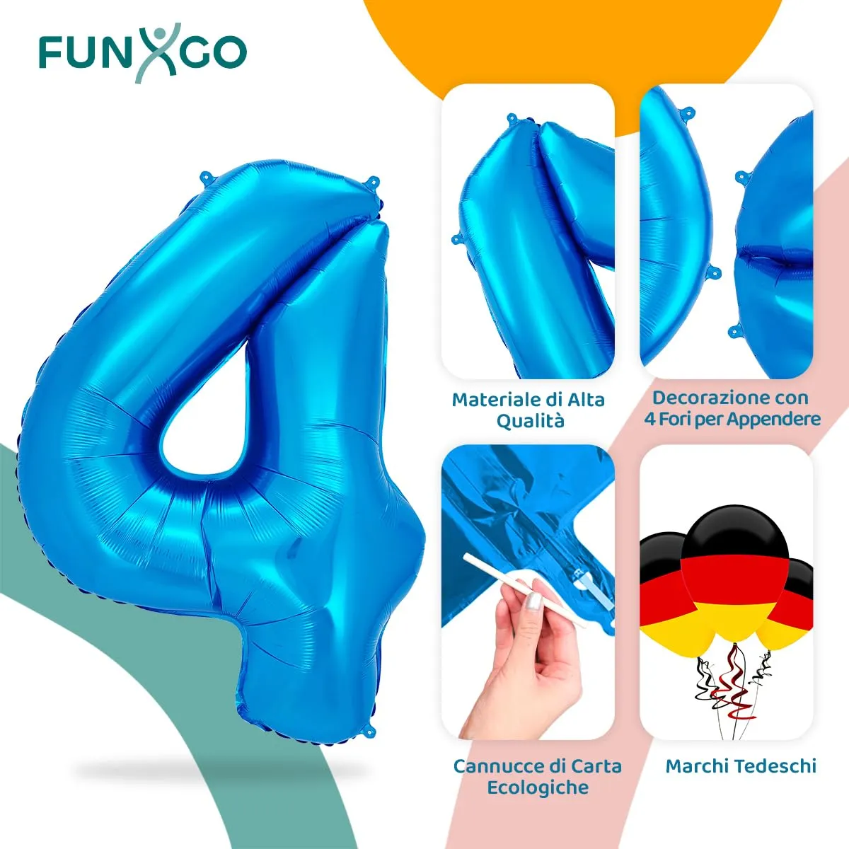 FUNXGO Palloncino Numero 4 Blu - immagine 3