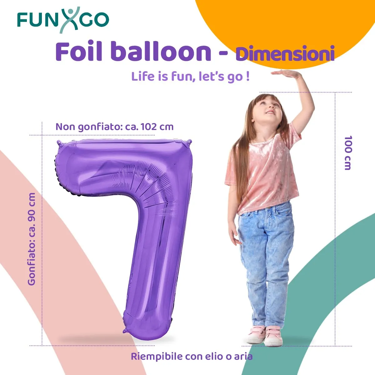 FUNXGO Palloncino in pellicola numero 7, Lilla, 100 cm - immagine 2