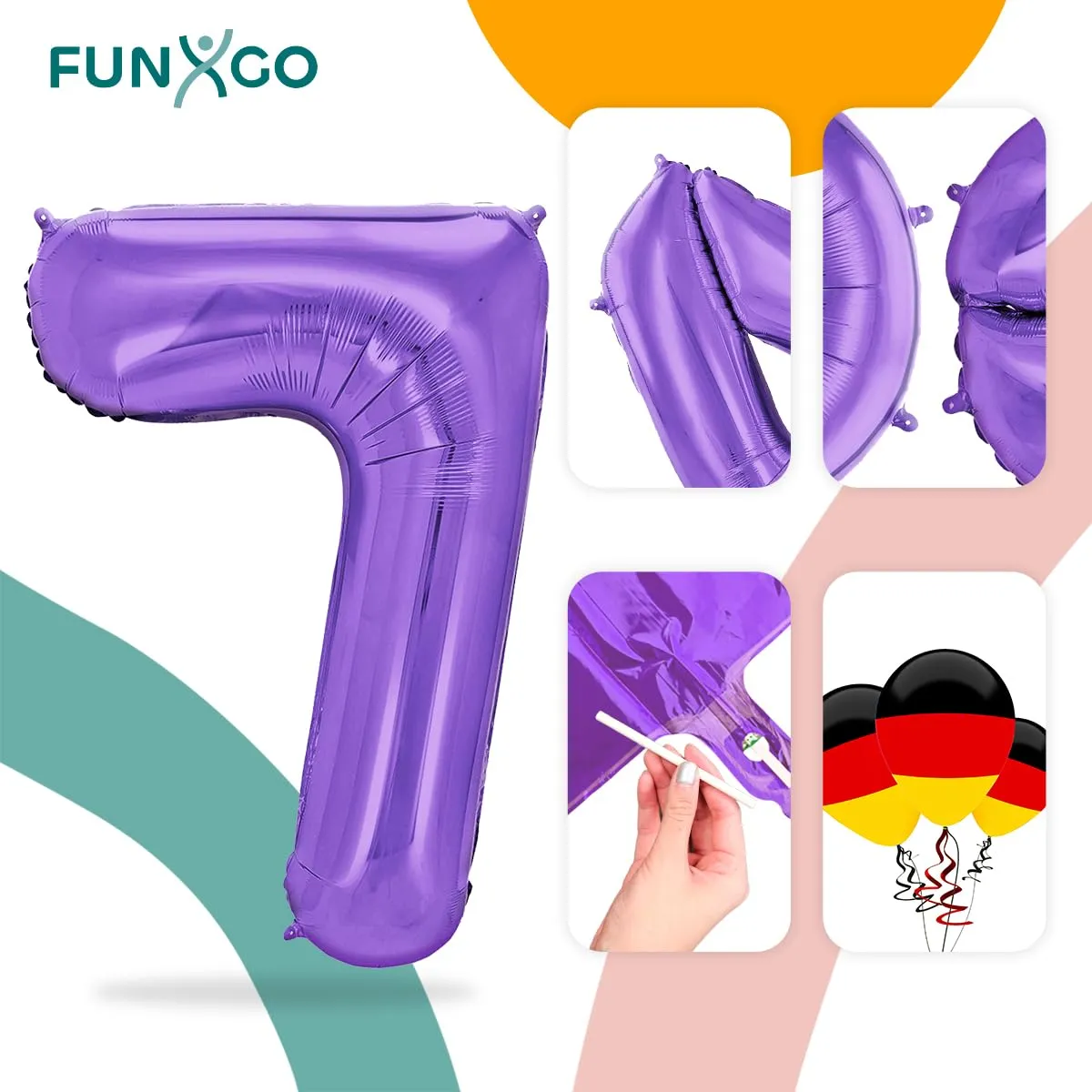 FUNXGO Palloncino in pellicola numero 7, Lilla, 100 cm - immagine 3