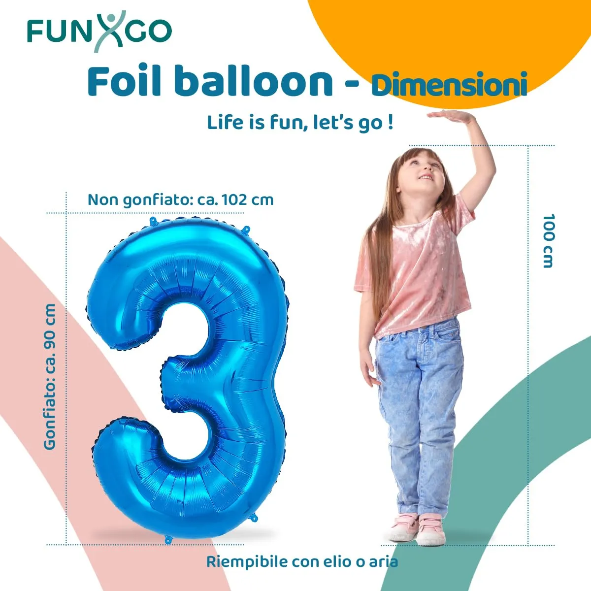 FUNXGO Palloncini Numero 3 Blu, Set da 3 Pezzi - immagine 2