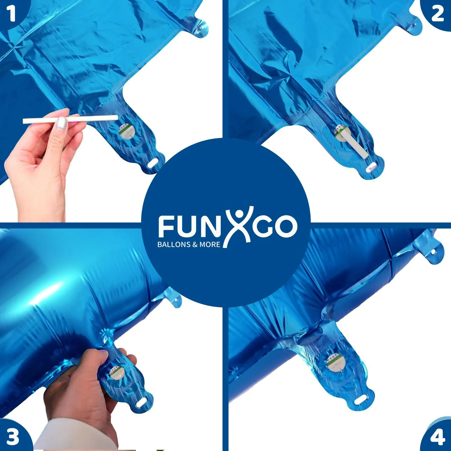 FUNXGO Palloncini Numero 3 Blu, Set da 3 Pezzi - immagine 4