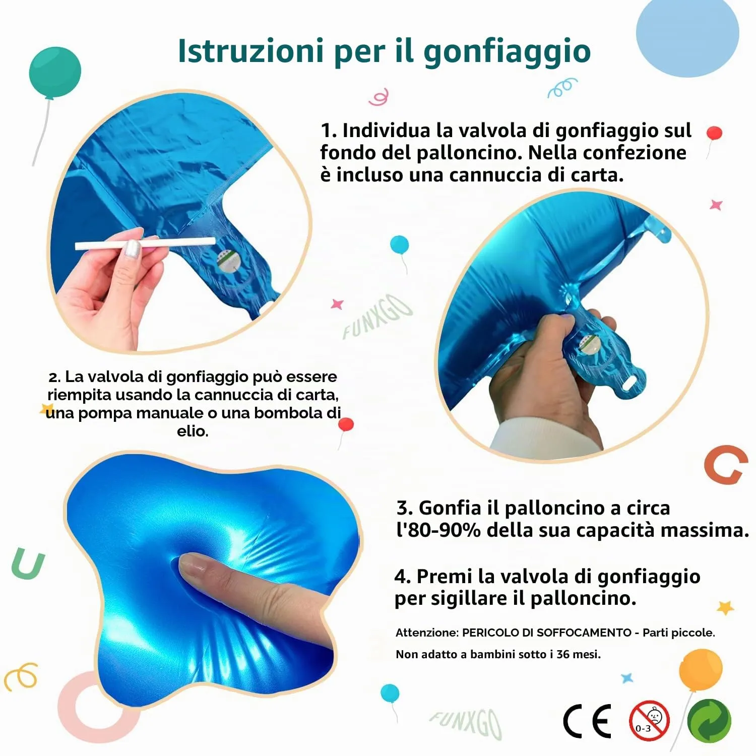FUNXGO Palloncini Numero 3 Blu, Set da 3 Pezzi - immagine 6