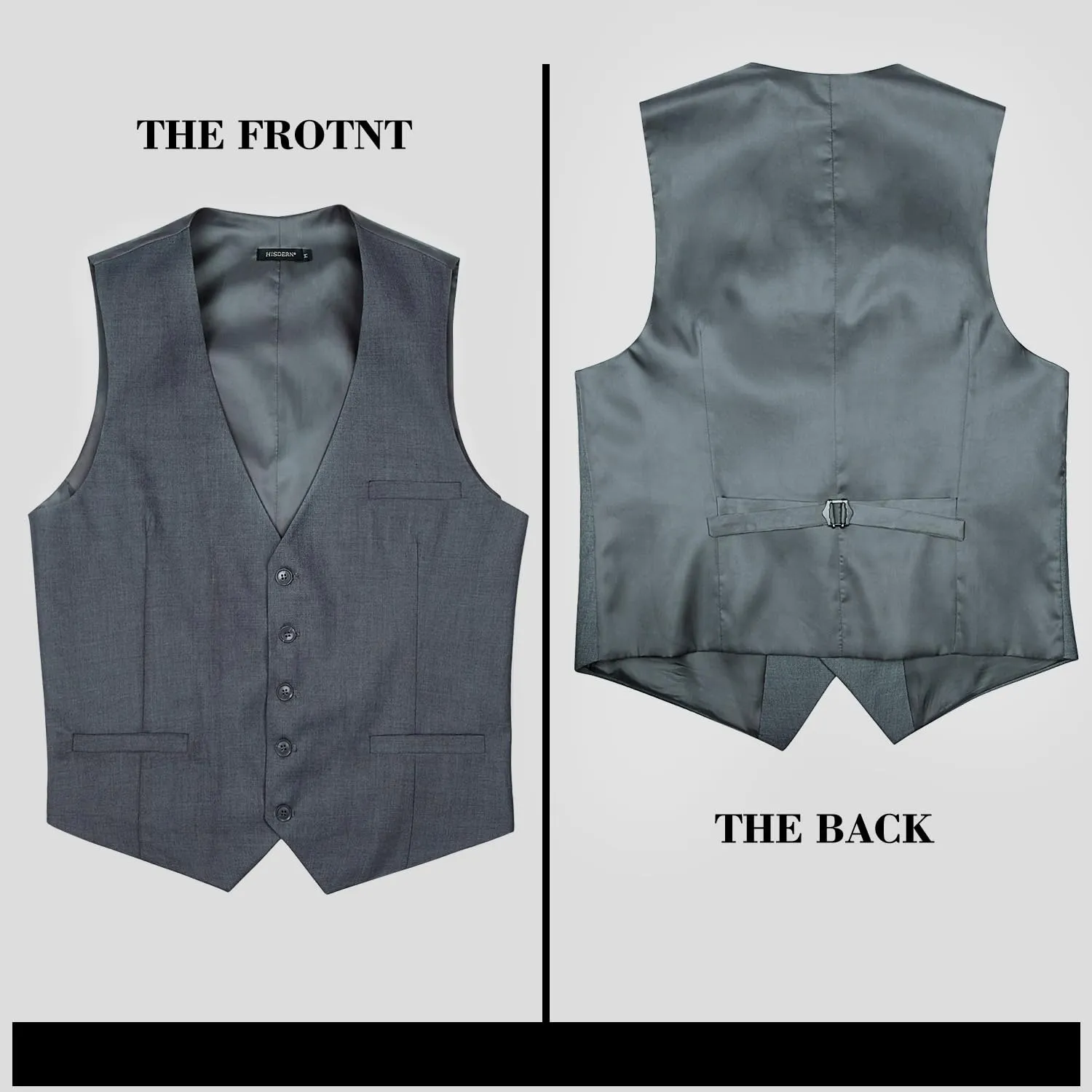 HISDERN Gilet da uomo in cotone grigio - immagine 5