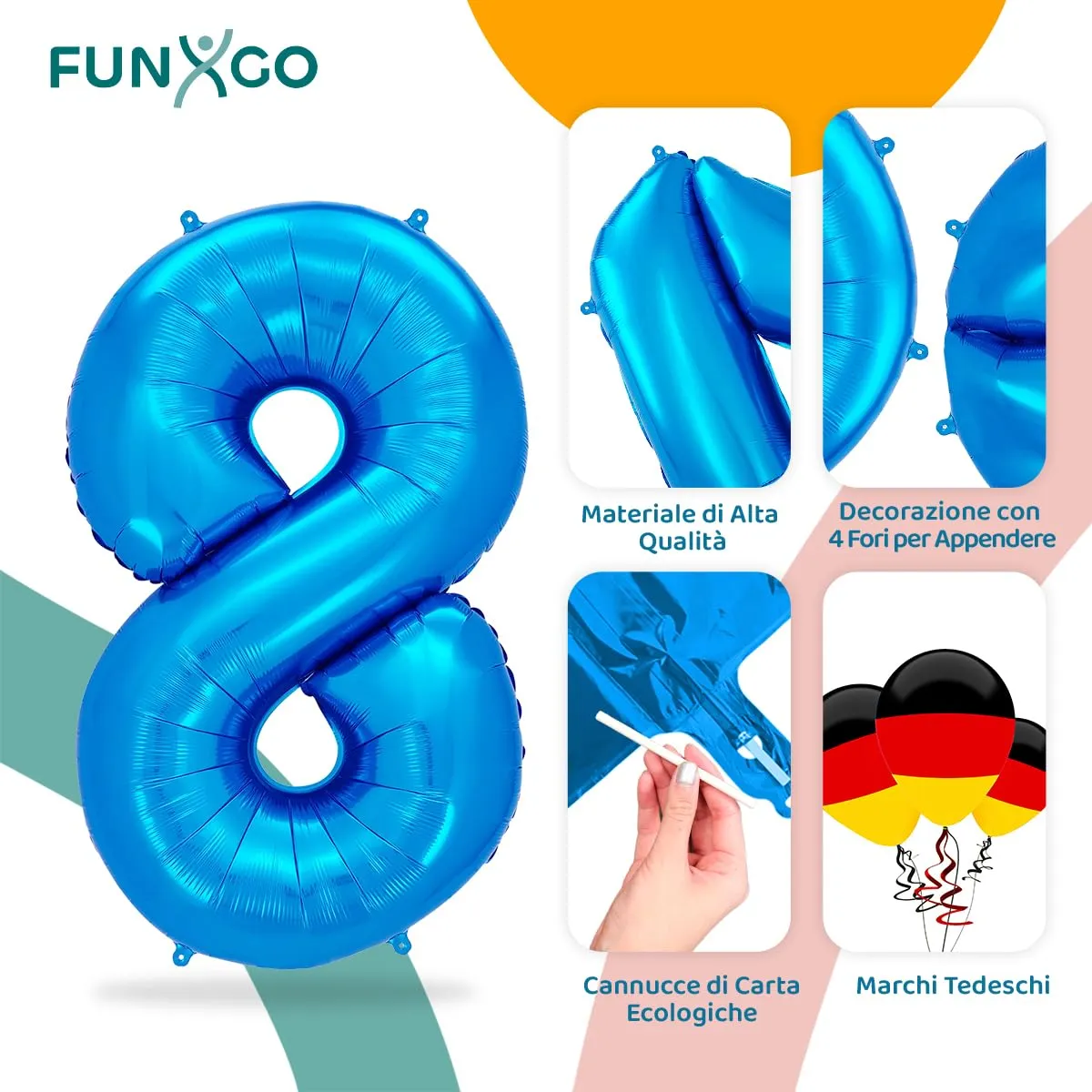FUNXGO Palloncini in alluminio Numero 8, Blu - immagine 3