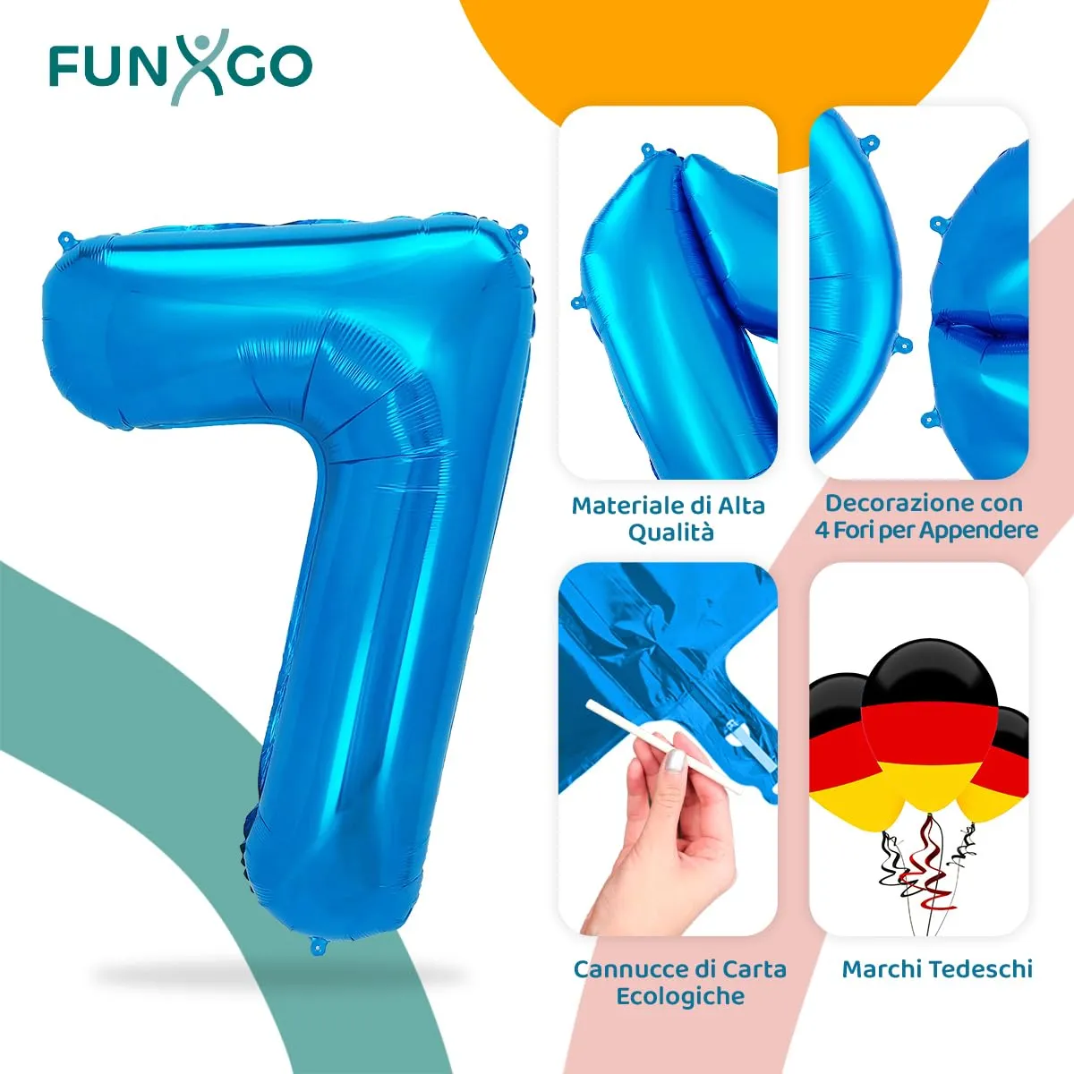 FUNXGO Palloncino Numero 7, Blu - immagine 3