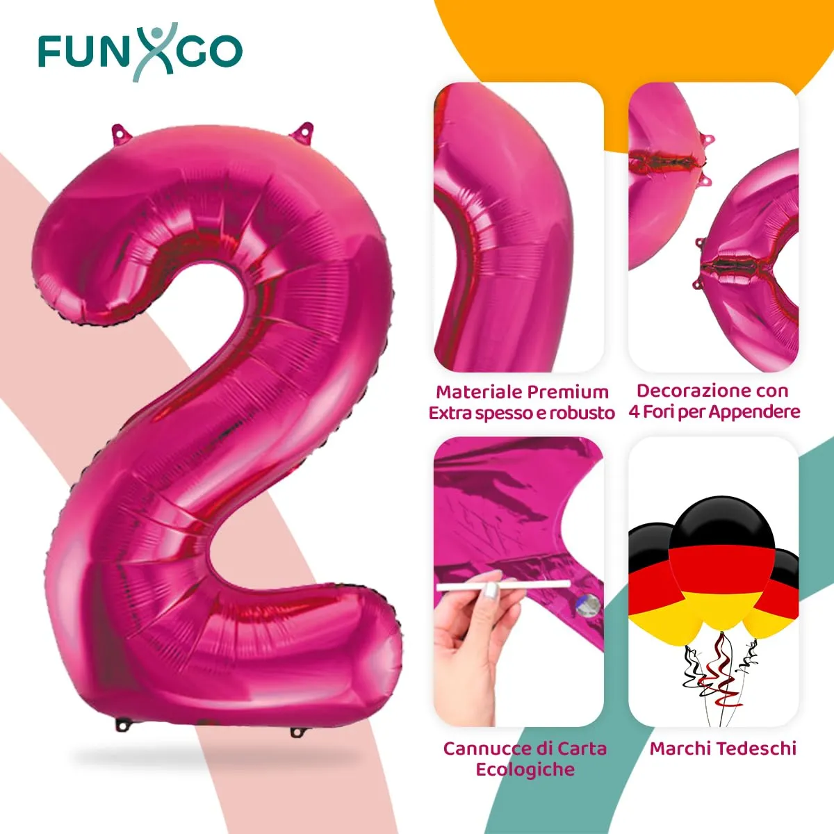 FUNXGO Palloncino in pellicola Numero 2, Rosa - immagine 3