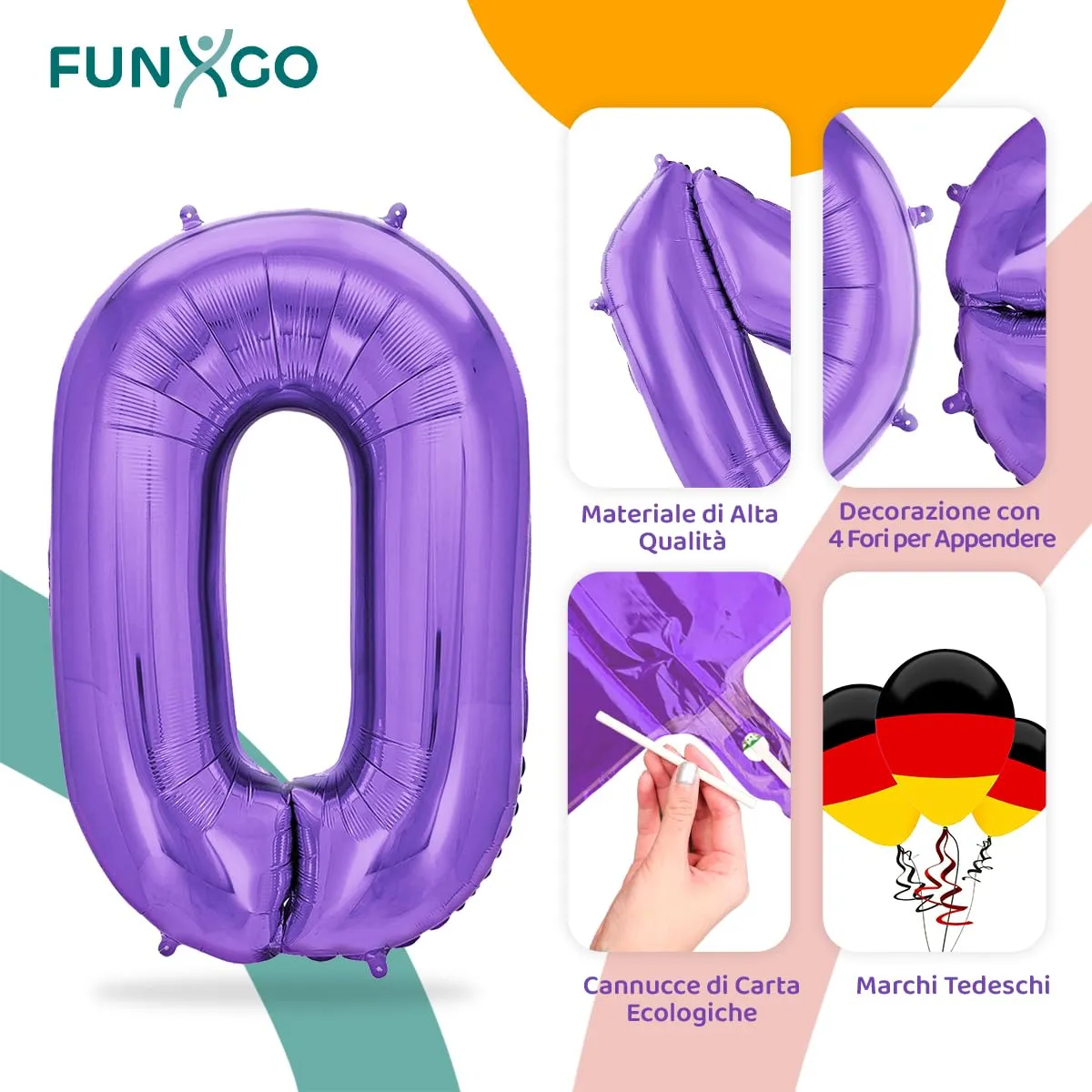 FUNXGO Palloncino Numero 0 Viola - immagine 3