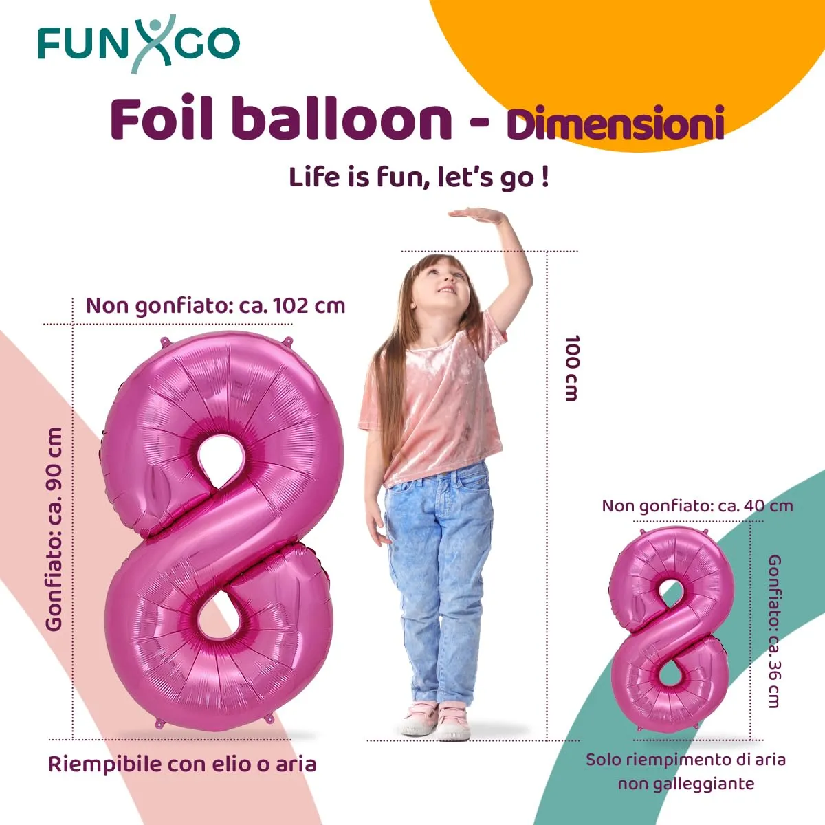 FUNXGO Palloncino Numero 8 Rosa - immagine 2