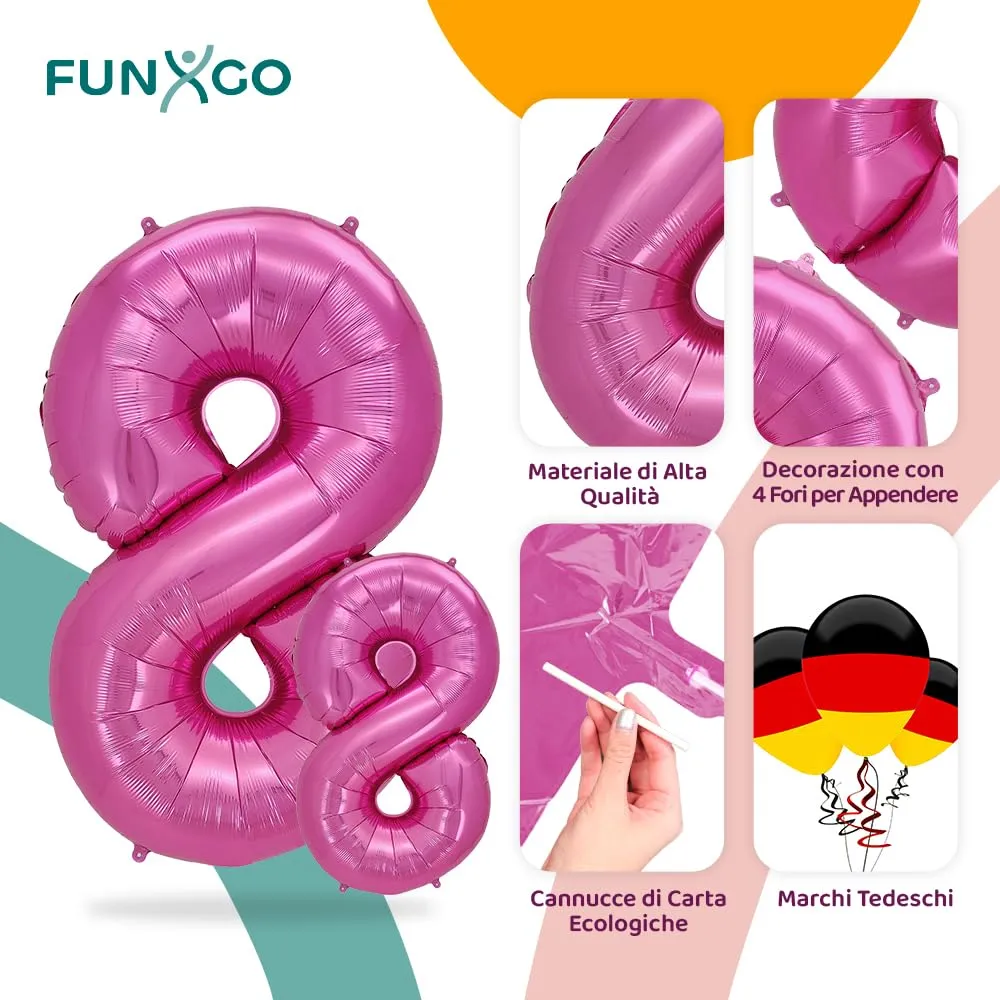 FUNXGO Palloncino Numero 8 Rosa - immagine 3