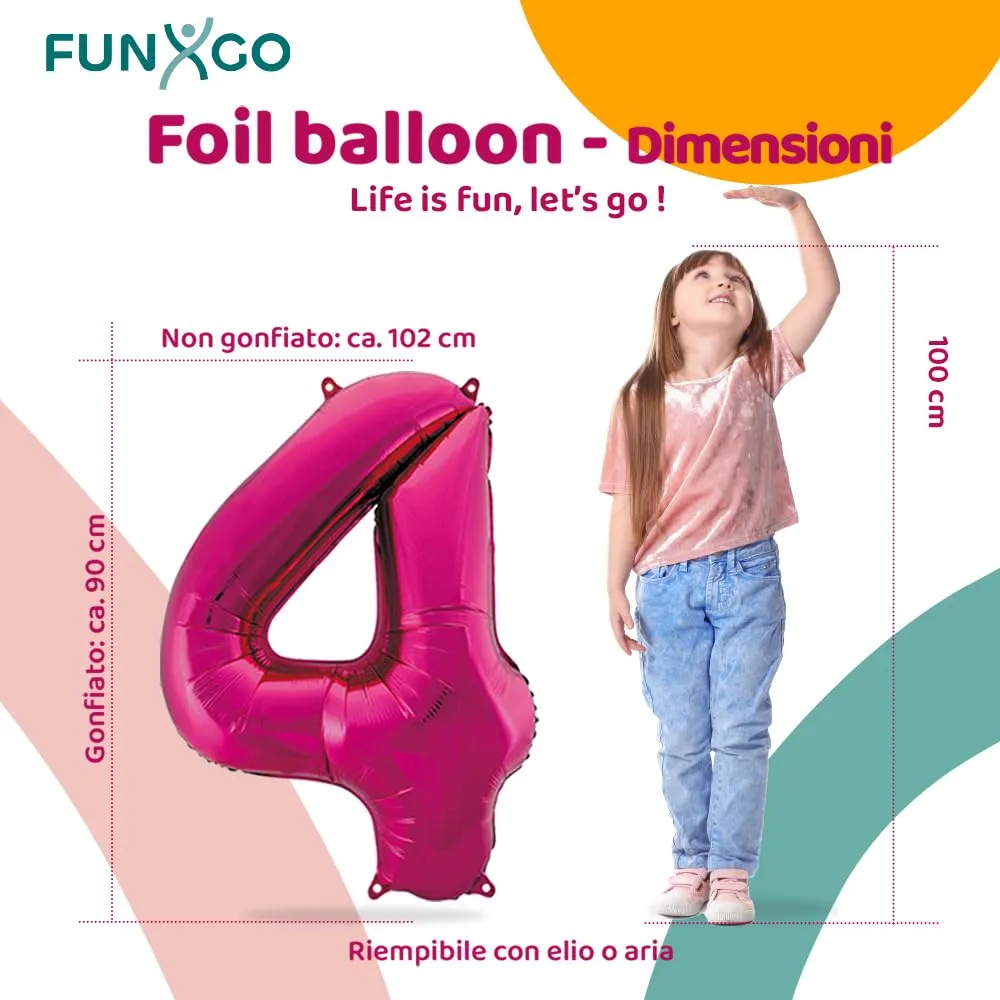 FUNXGO Palloncino in pellicola numero 4, rosa - immagine 2