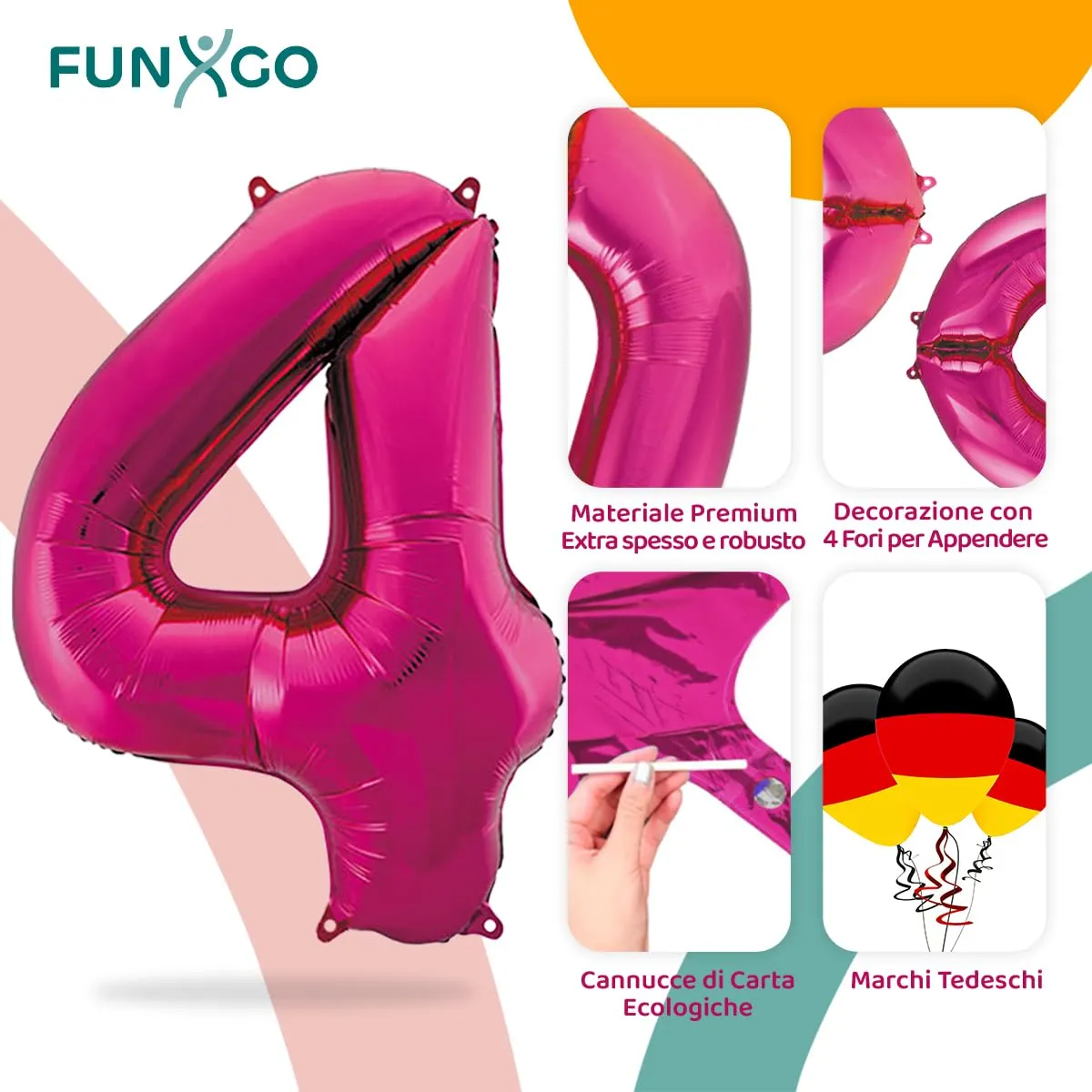 FUNXGO Palloncino in pellicola numero 4, rosa - immagine 3