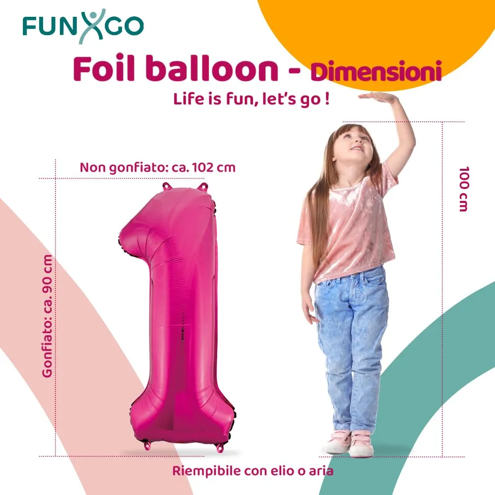 FUNXGO Palloncino Numero 1 Pink - immagine 2