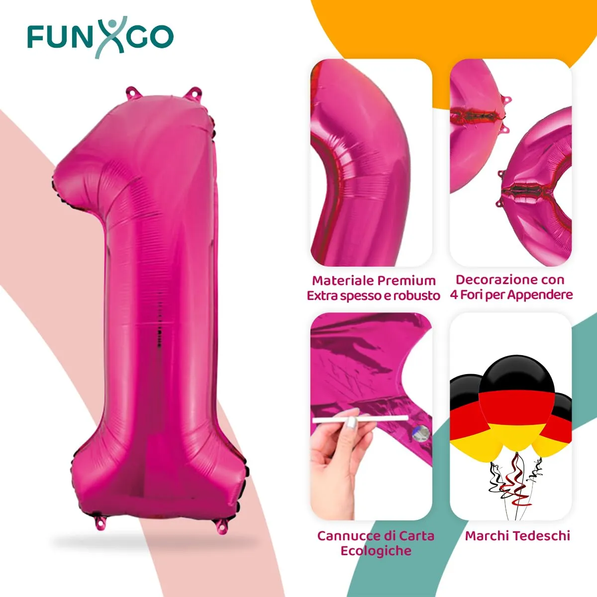 FUNXGO Palloncino Numero 1 Pink - immagine 3