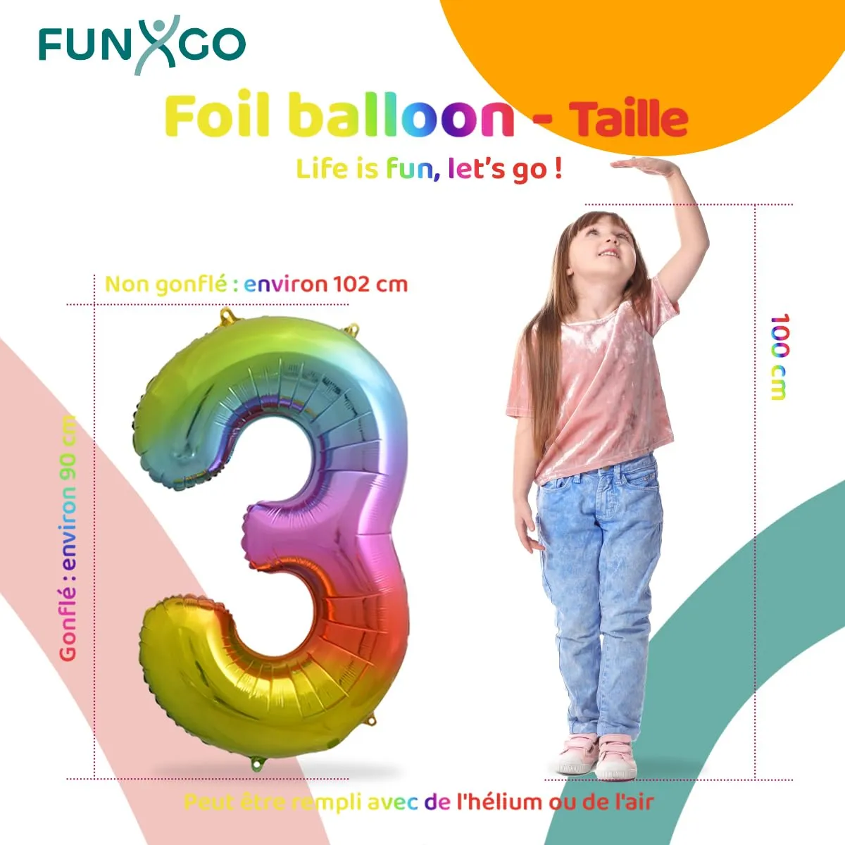 FUNXGO Palloncino Numero 3 Multicolore - immagine 2