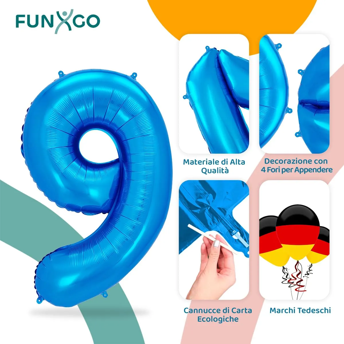 FUNXGO Palloncino Numerato 9 Blu per Compleanni e Anniversari - immagine 3