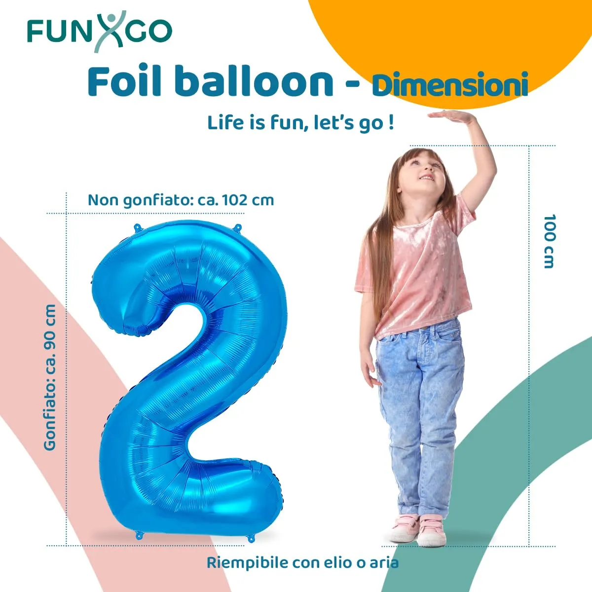 FUNXGO Palloncini in alluminio numero 2, Blu - immagine 2
