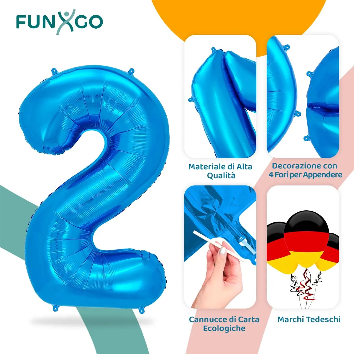 FUNXGO Palloncini in alluminio numero 2, Blu - immagine 3