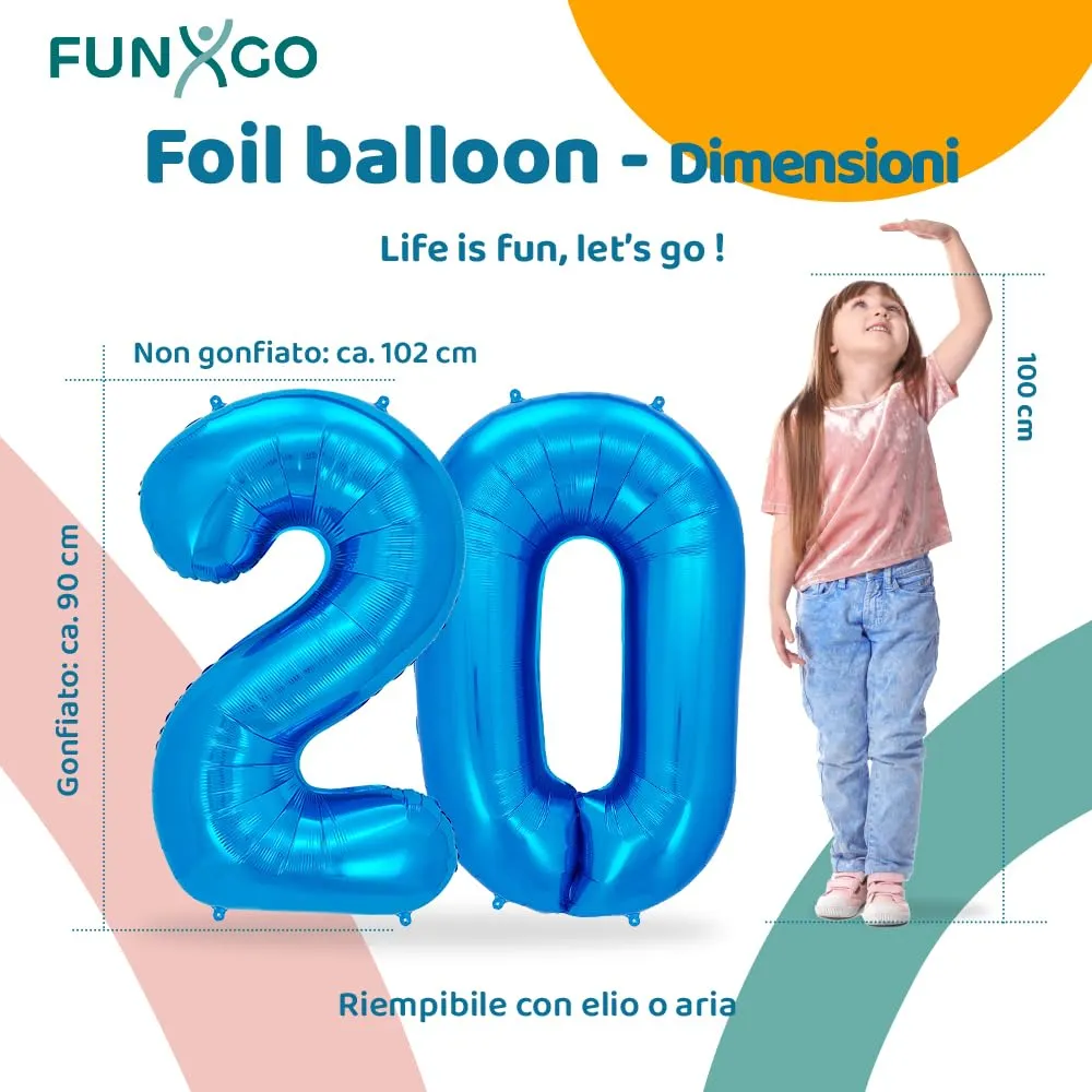 FUNXGO Palloncino Numero 20 Blu - immagine 2