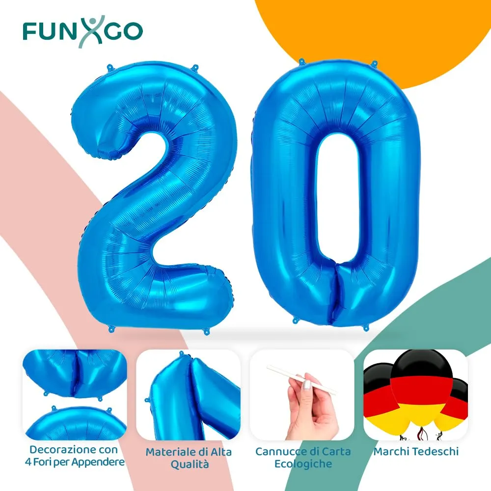 FUNXGO Palloncino Numero 20 Blu - immagine 3