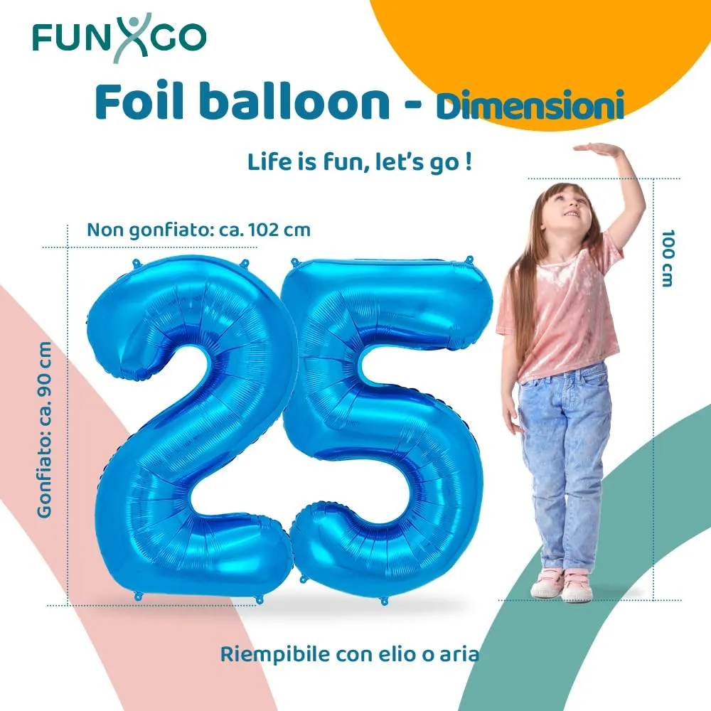 FUNXGO Palloncino Numero 25 Blu - immagine 2