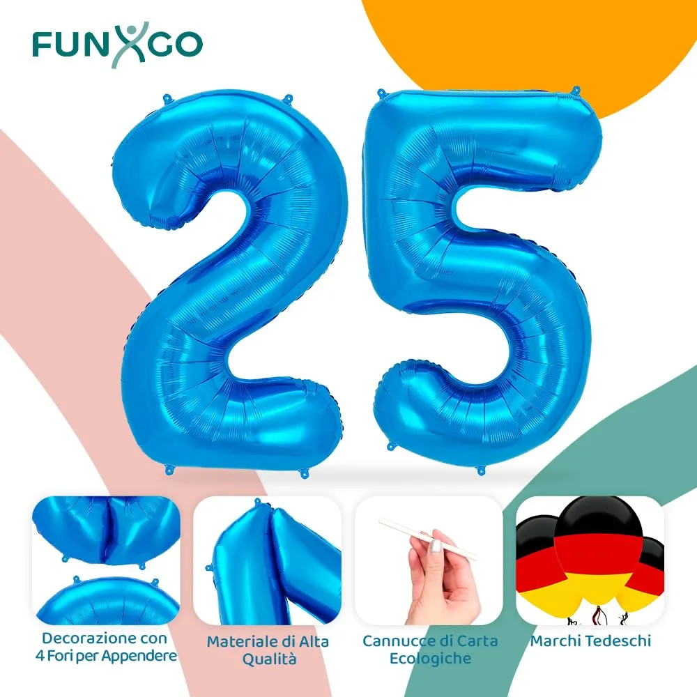 FUNXGO Palloncino Numero 25 Blu - immagine 3
