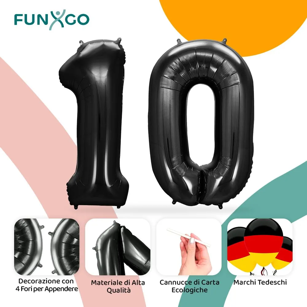 FUNXGO Palloncino in pellicola nero, numero 10, 100 cm - immagine 3
