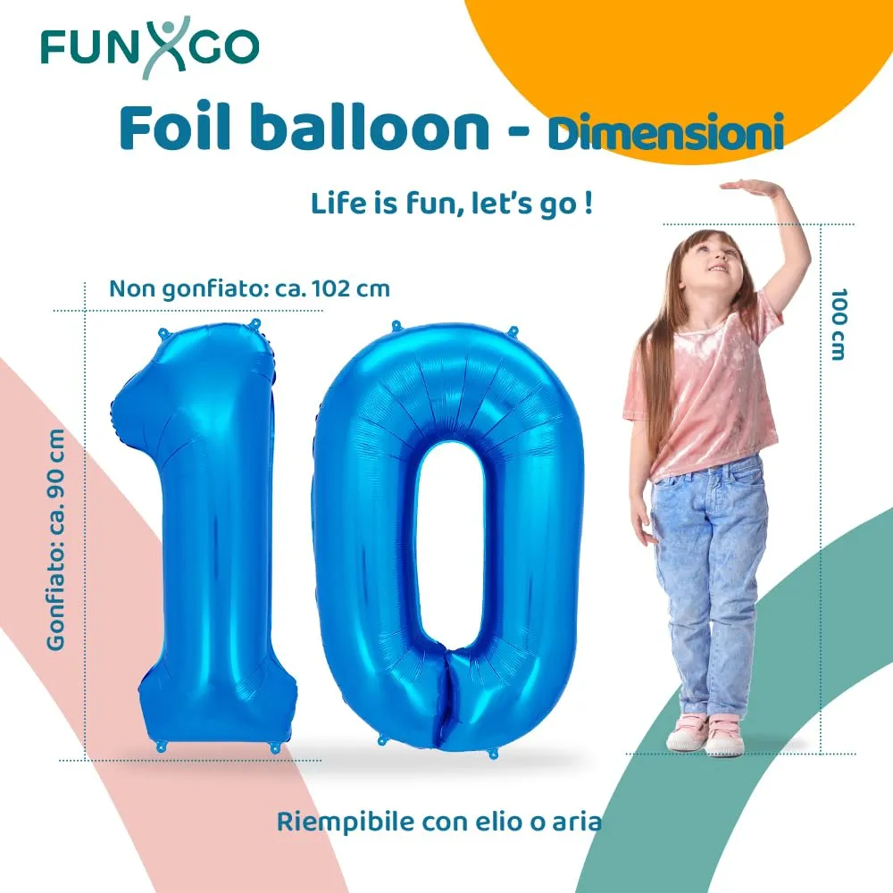 FUNXGO Palloncino laminato numero 10, blu - immagine 2