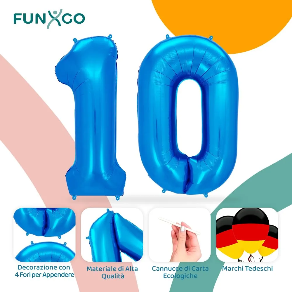 FUNXGO Palloncino laminato numero 10, blu - immagine 3