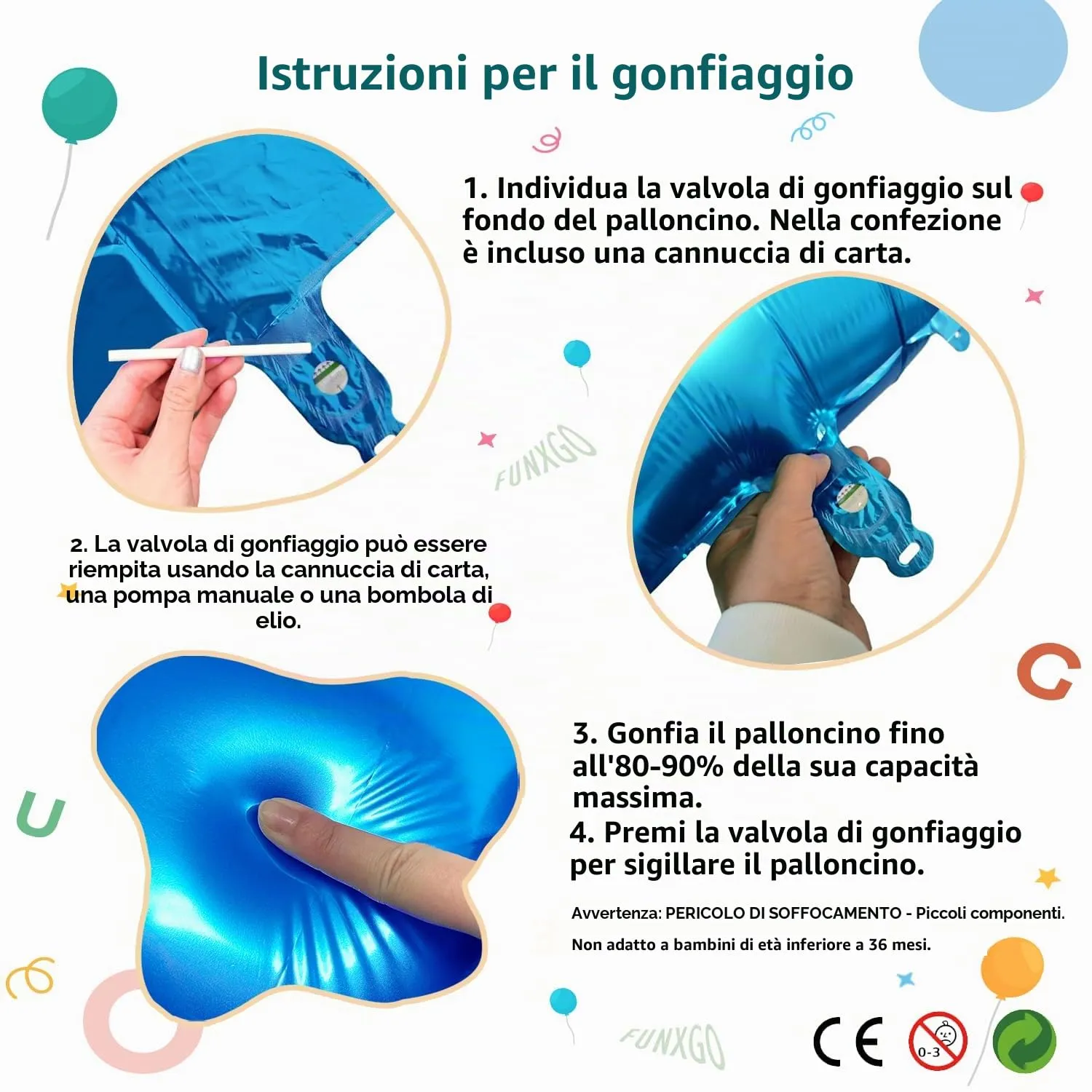 FUNXGO Palloncino laminato numero 10, blu - immagine 6