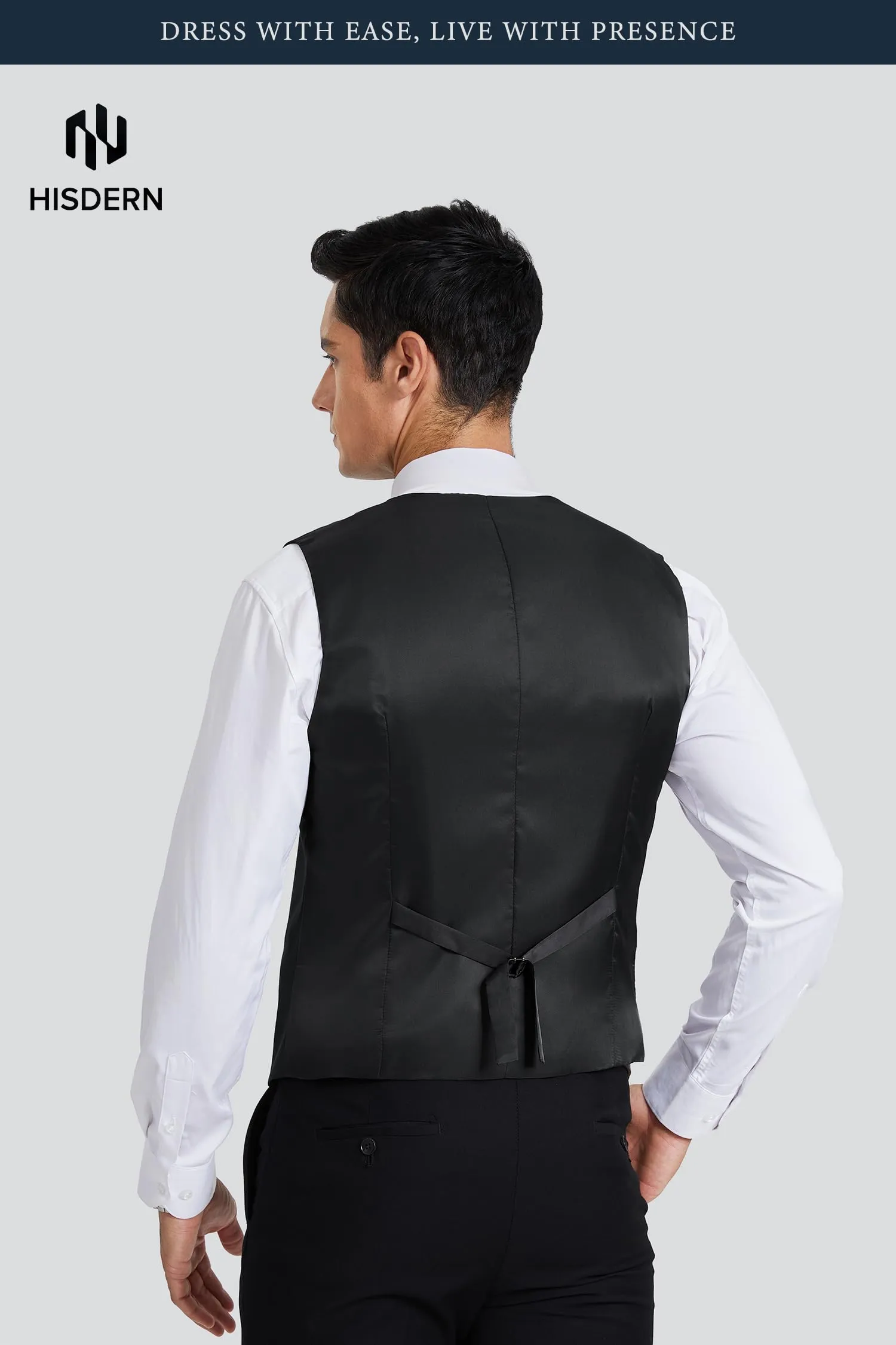 HISDERN Gilet da uomo in cotone nero - immagine 3