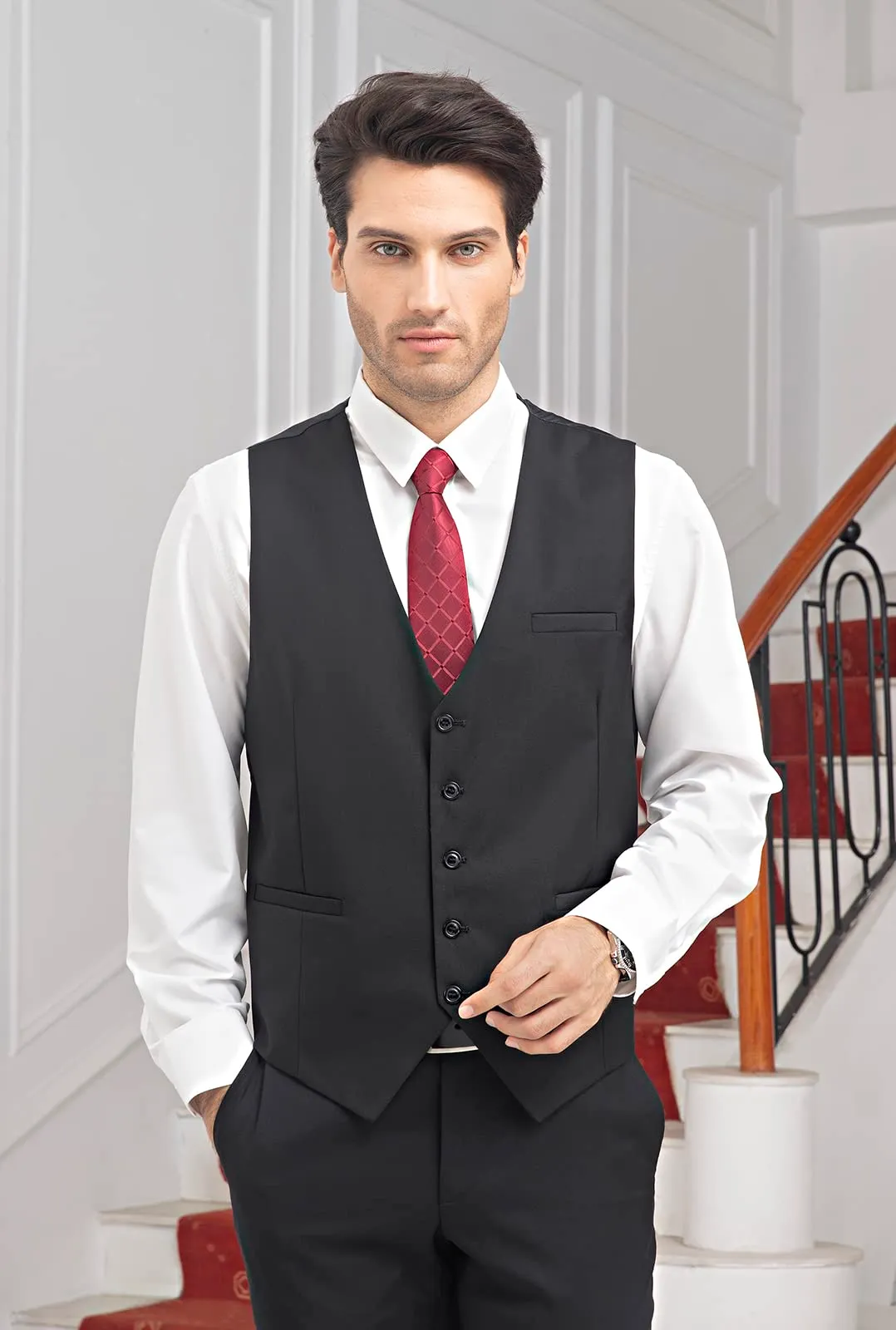HISDERN Gilet da uomo in cotone Nero XXL - immagine 8
