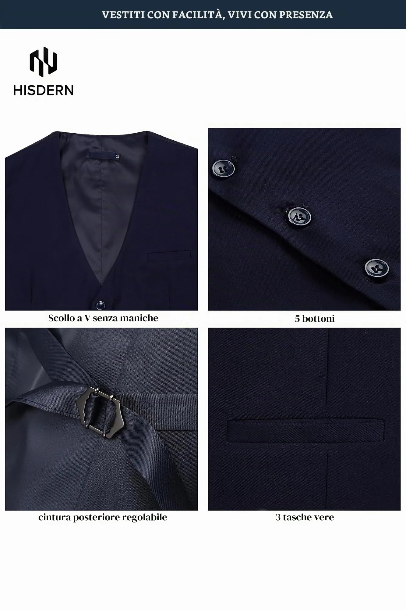 HISDERN Gilet da Uomo in Cotone Blu Navy - immagine 6