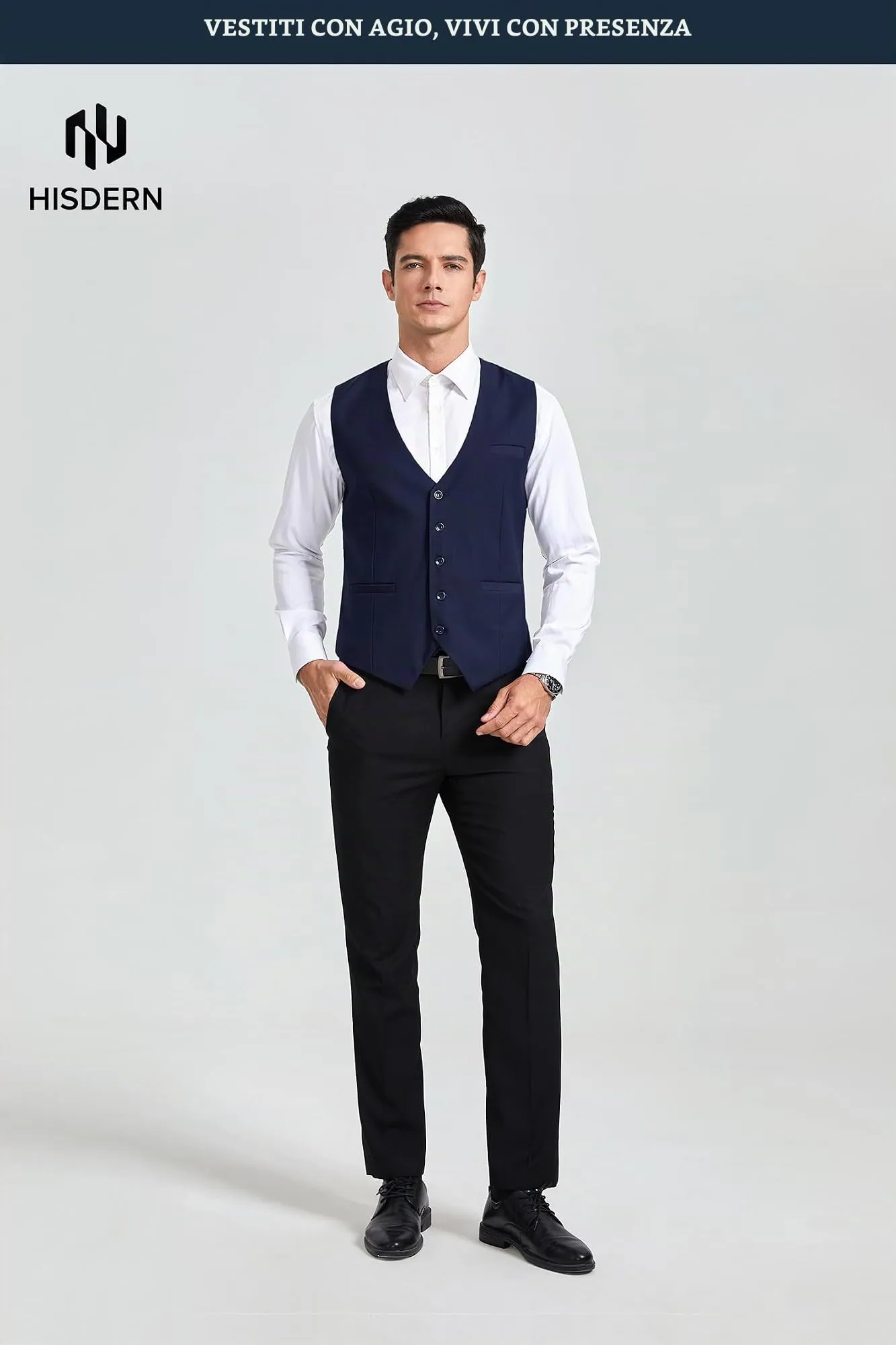 HISDERN Gilet da uomo in cotone, Blu navy - immagine 4