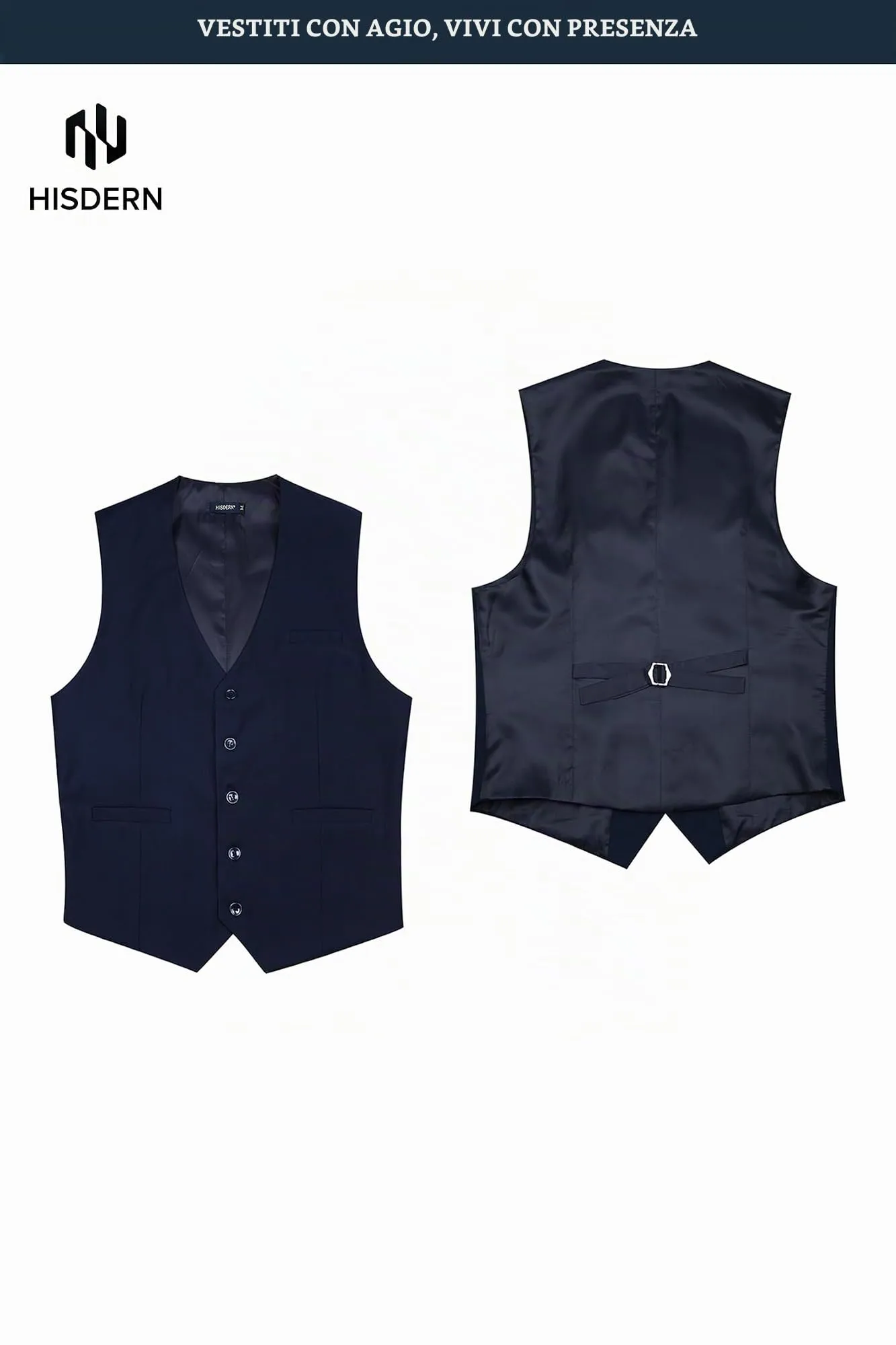 HISDERN Gilet da uomo in cotone, Blu navy - immagine 5