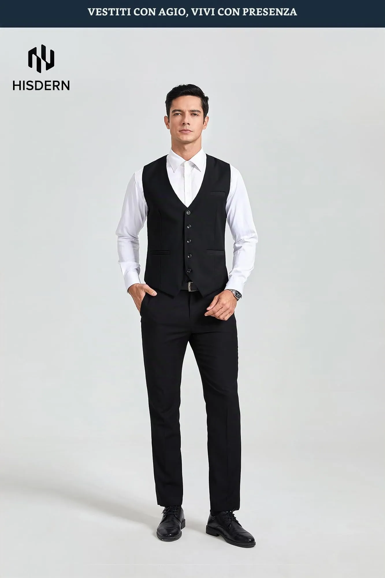 HISDERN Gilet da uomo in cotone nero - immagine 4