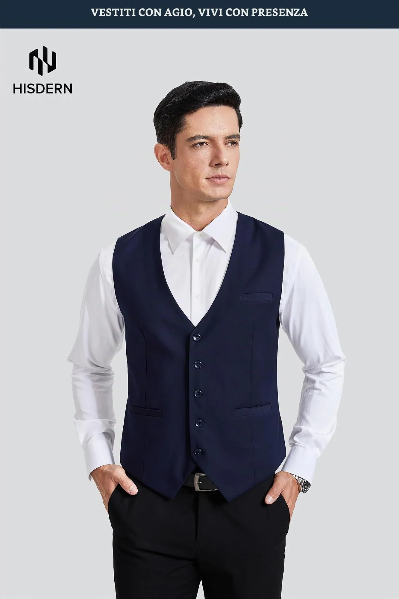 HISDERN Gilet da Uomo in Cotone Blu Navy XXL - immagine 2
