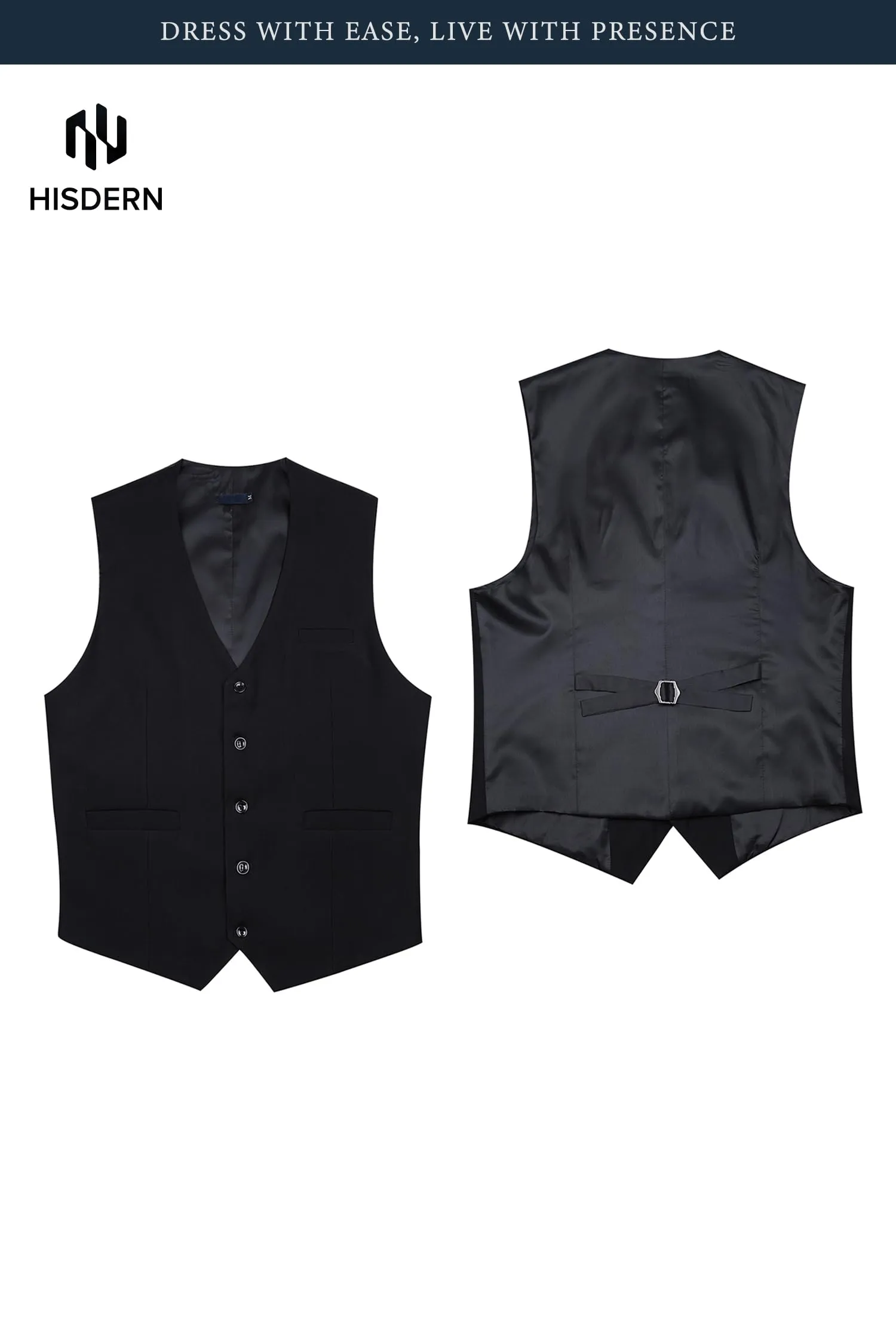 HISDERN Gilet da Uomo in Cotone Nero - immagine 5