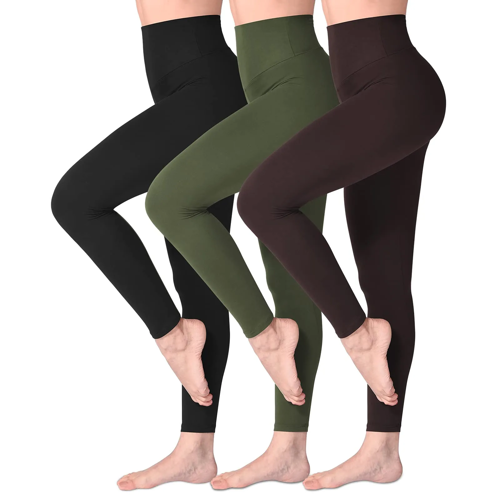 SINOPHANT Leggings Vita Alta Donna Fitness Yoga, S-M, Nero/Verde Militare/Marrone - immagine 1