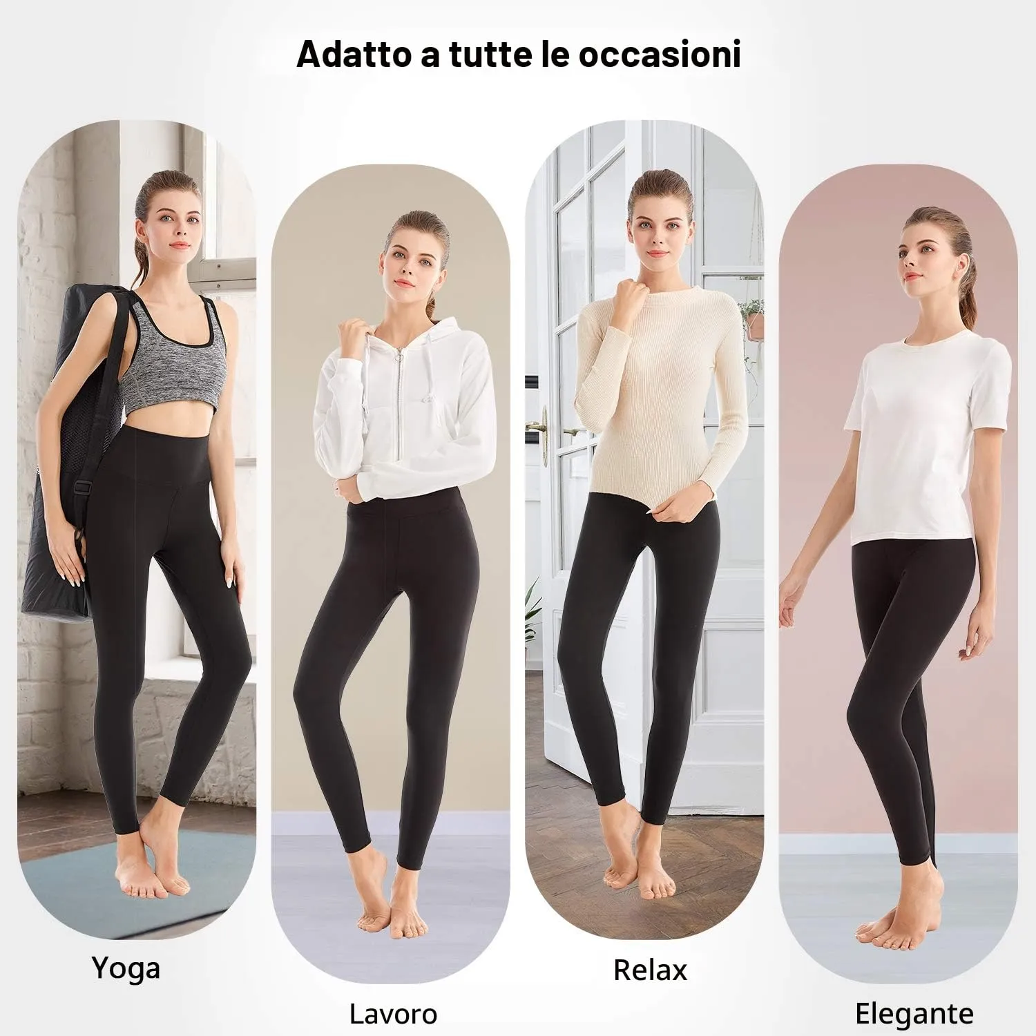 SINOPHANT Leggings Vita Alta Donna Fitness Yoga, S-M, Nero/Verde Militare/Marrone - immagine 5