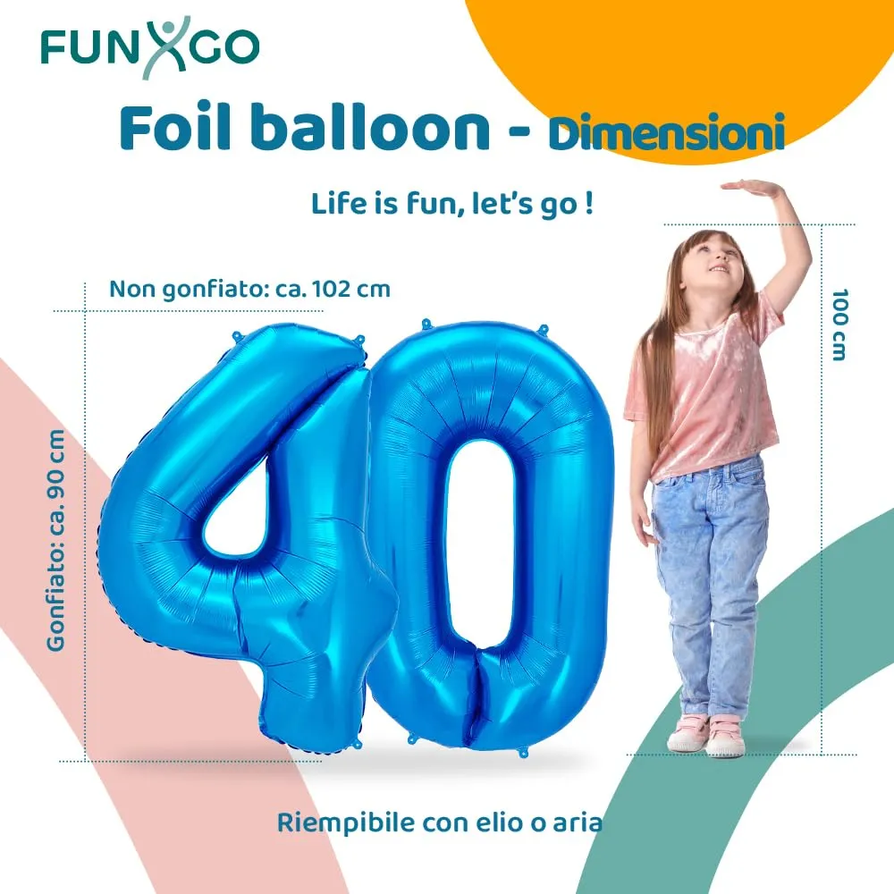 FUNXGO Palloncino con numero 40, ricaricabile, blu - immagine 2
