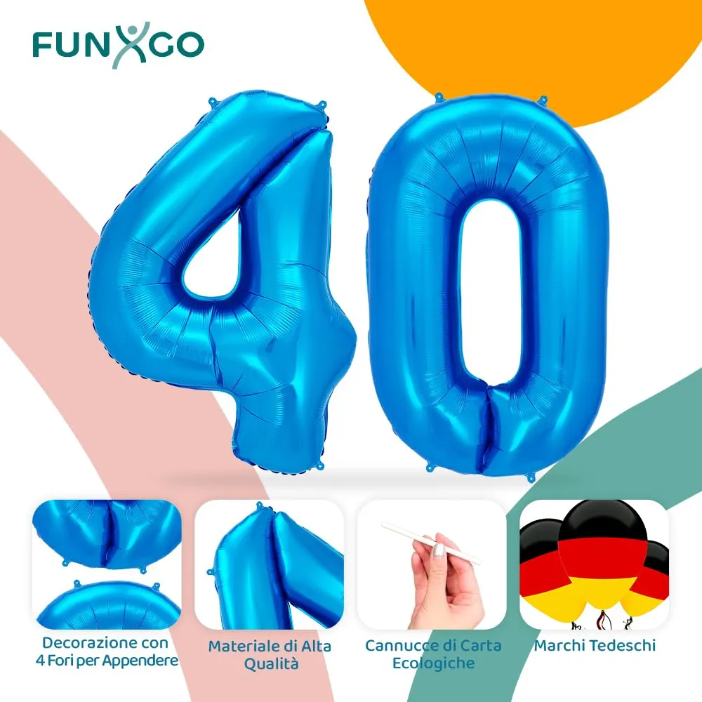 FUNXGO Palloncino con numero 40, ricaricabile, blu - immagine 3