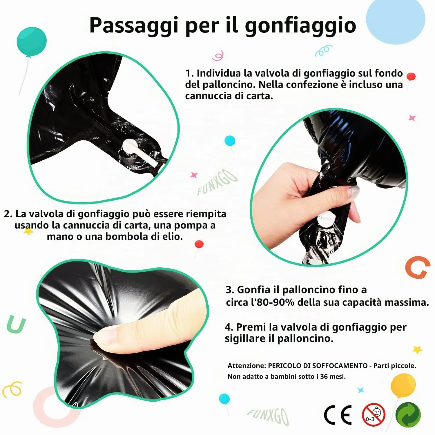 FUNXGO Palloncino Numero 30 Nero - immagine 6