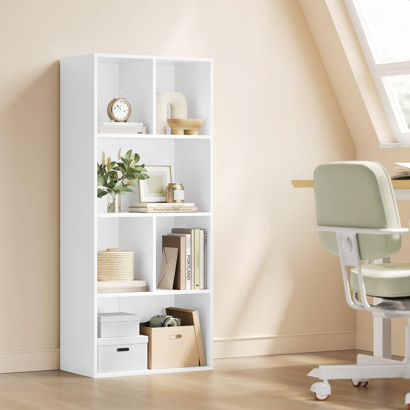 WOLTU Libreria a 6 Cubi in Legno, Bianco, 50 x 29 x 121 cm - immagine 2