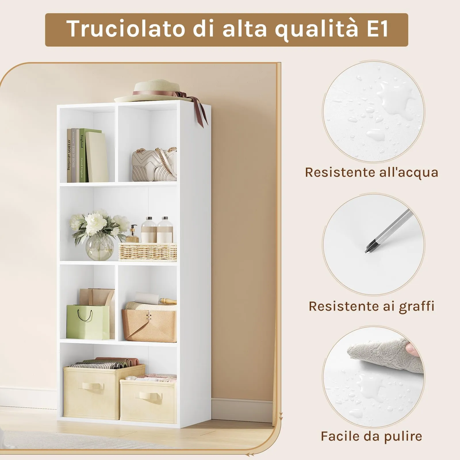 WOLTU Libreria a 6 Cubi in Legno, Bianco, 50 x 29 x 121 cm - immagine 5
