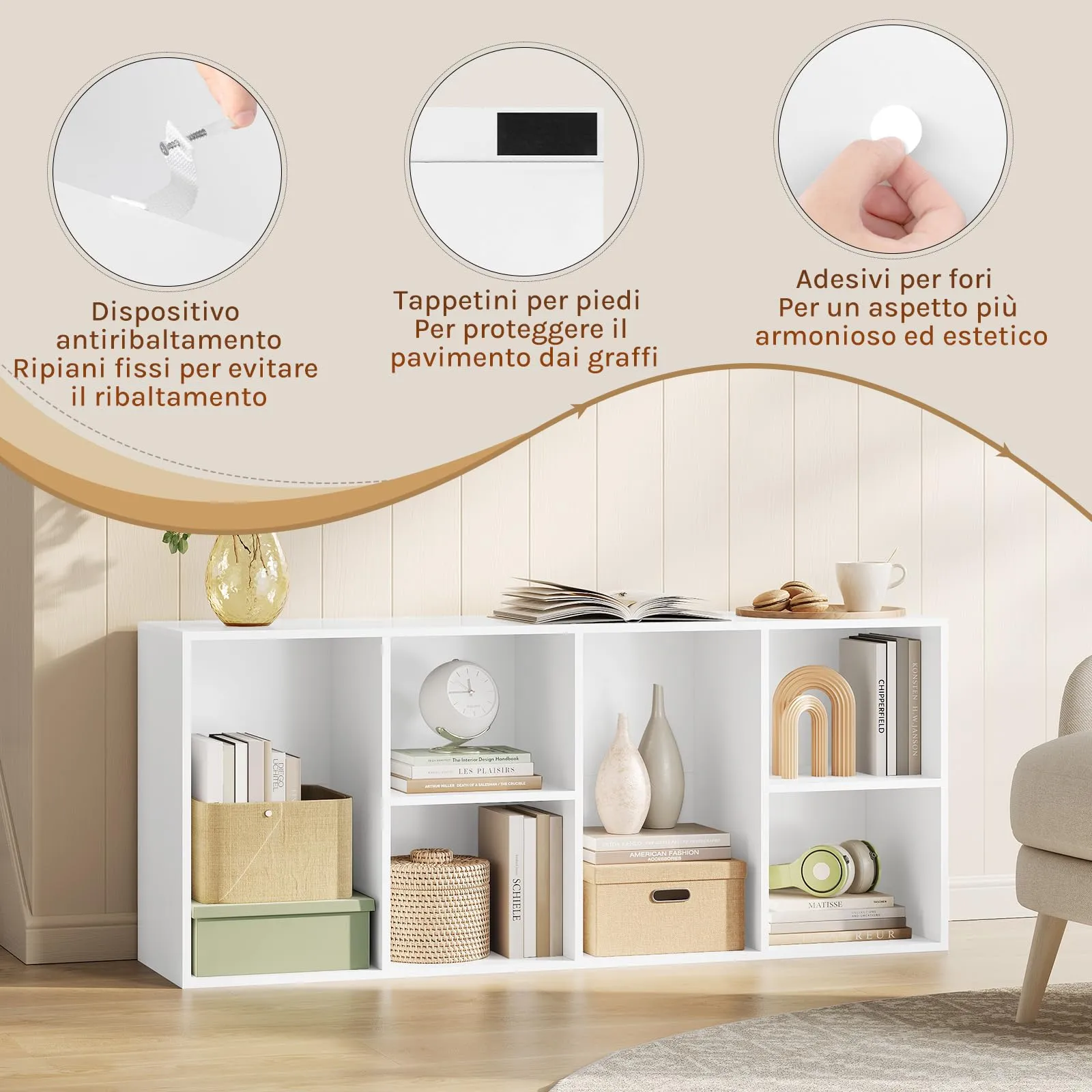 WOLTU Libreria a 6 Cubi in Legno, Bianco, 50 x 29 x 121 cm - immagine 6