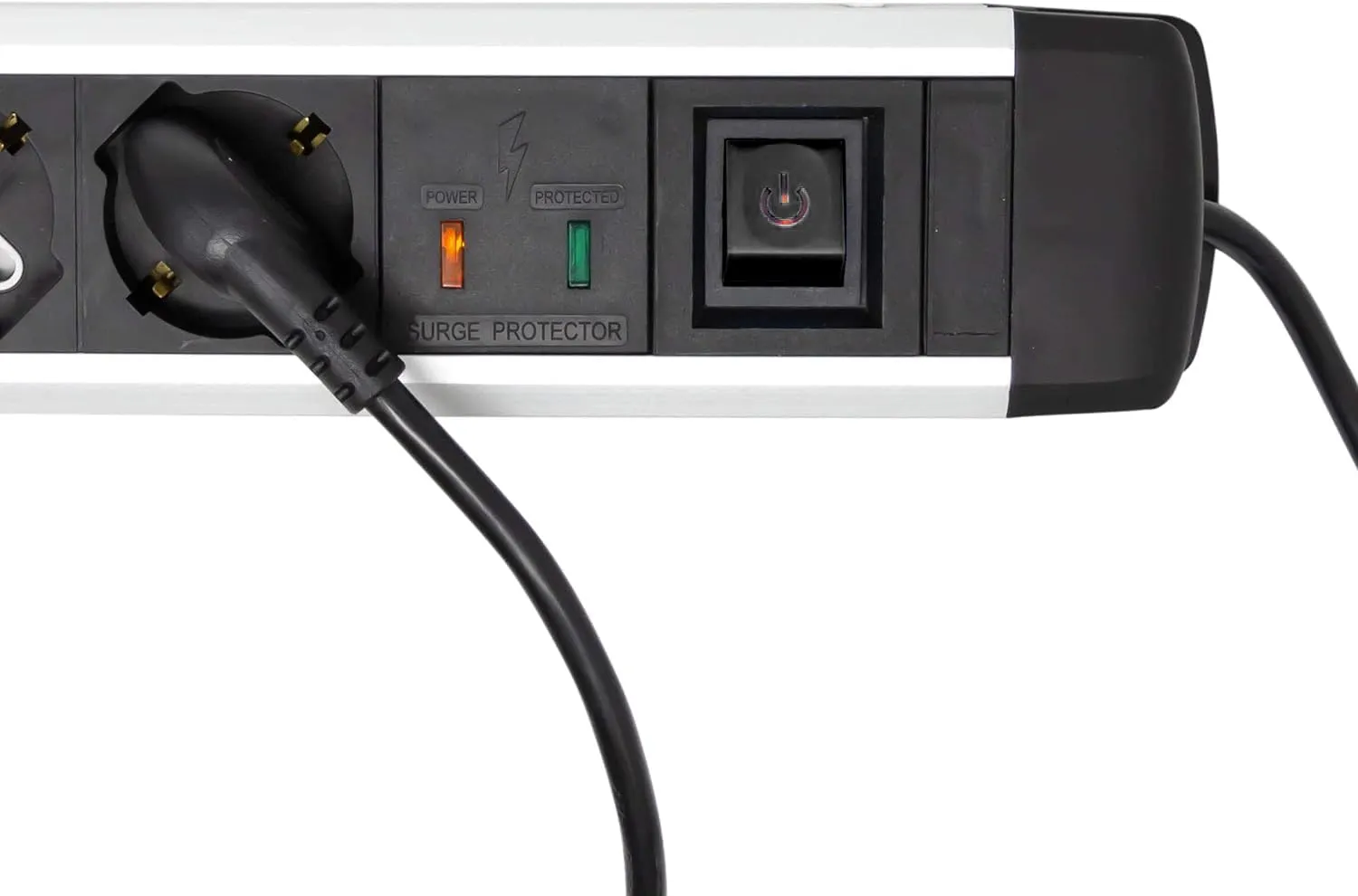 Electraline 61904 Alu-Line Multipresa 6 Posti Polivalenti Schuko + 10/16A con Interruttore, Corpo in Alluminio, 2 M, Spina 90° Salvaspazio, Protezione Sovratensioni, Fissaggio a Parete - immagine 9