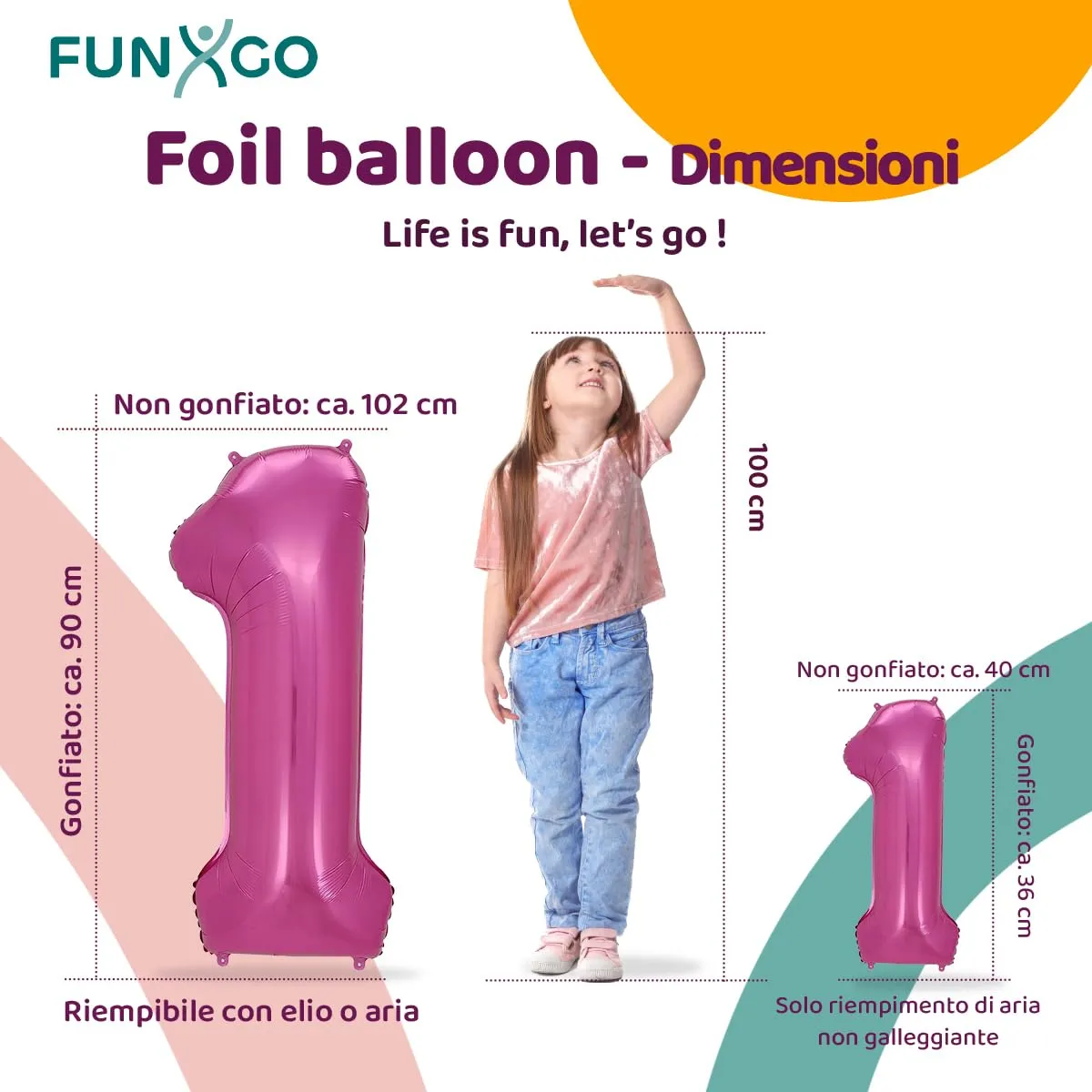 FUNXGO Palloncino Numero 1 Rosa - immagine 2